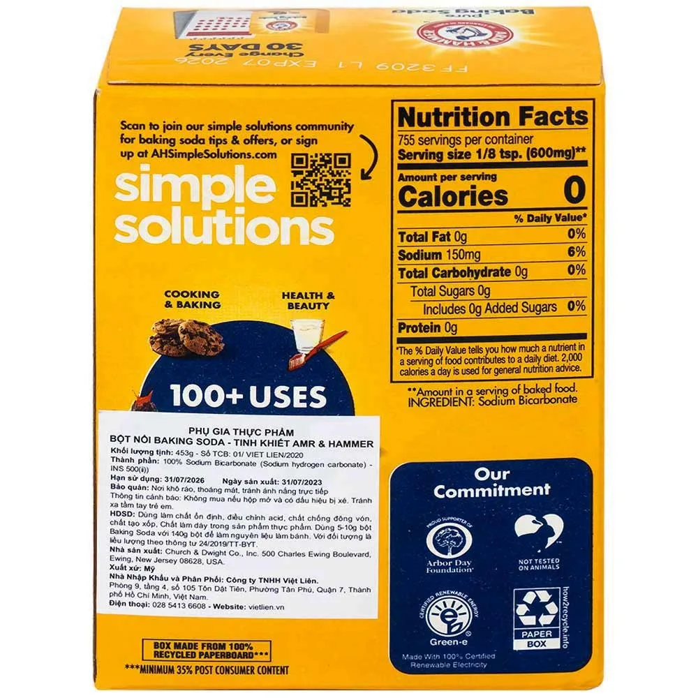 Hình ảnh Bột nổi Baking Soda ARM & Hammer dùng làm chất ổn định (453g)