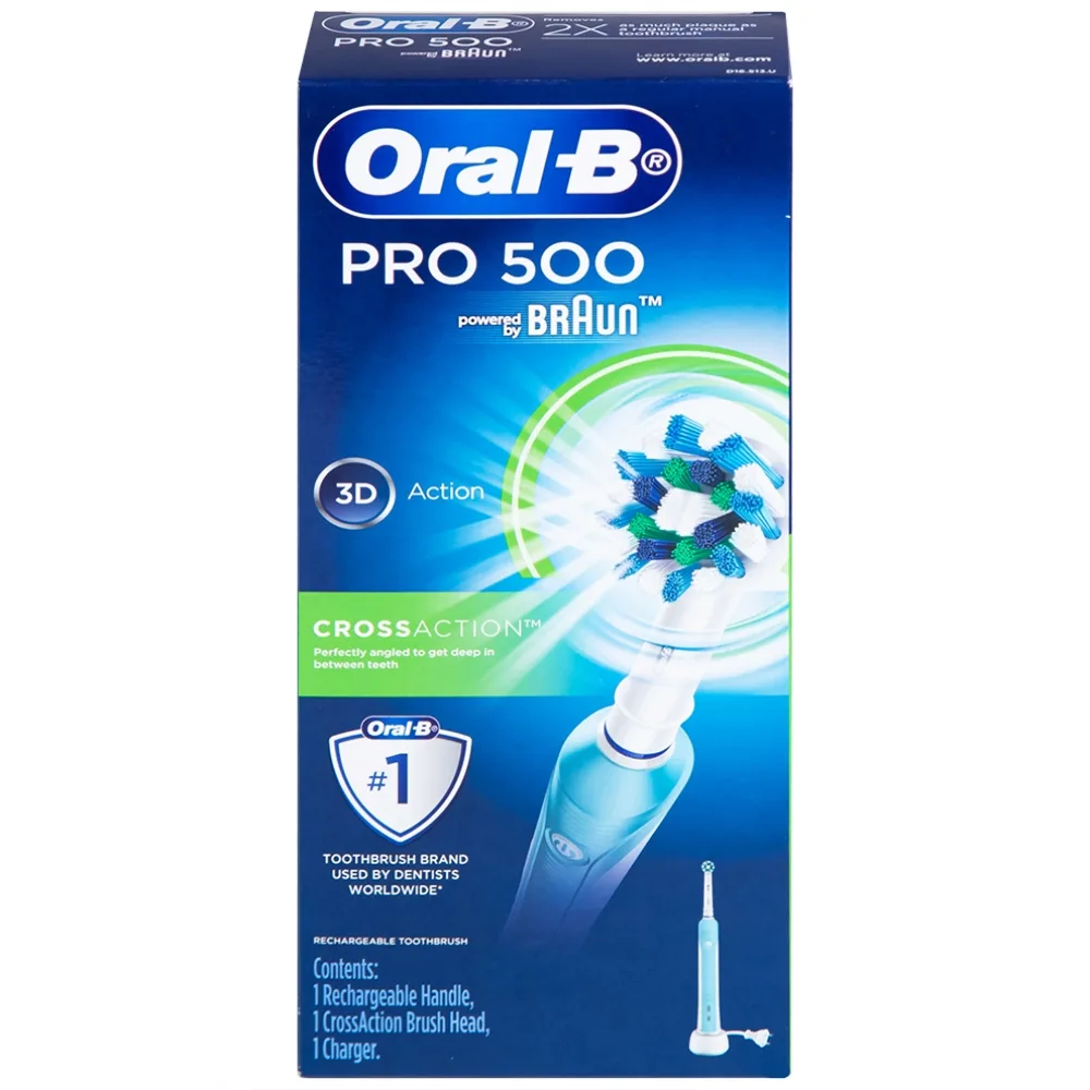 Hình ảnh Bàn chải đánh răng điện Oral-B Pro 500 Crossaction loại bỏ các mảng bám và vết ố trên răng