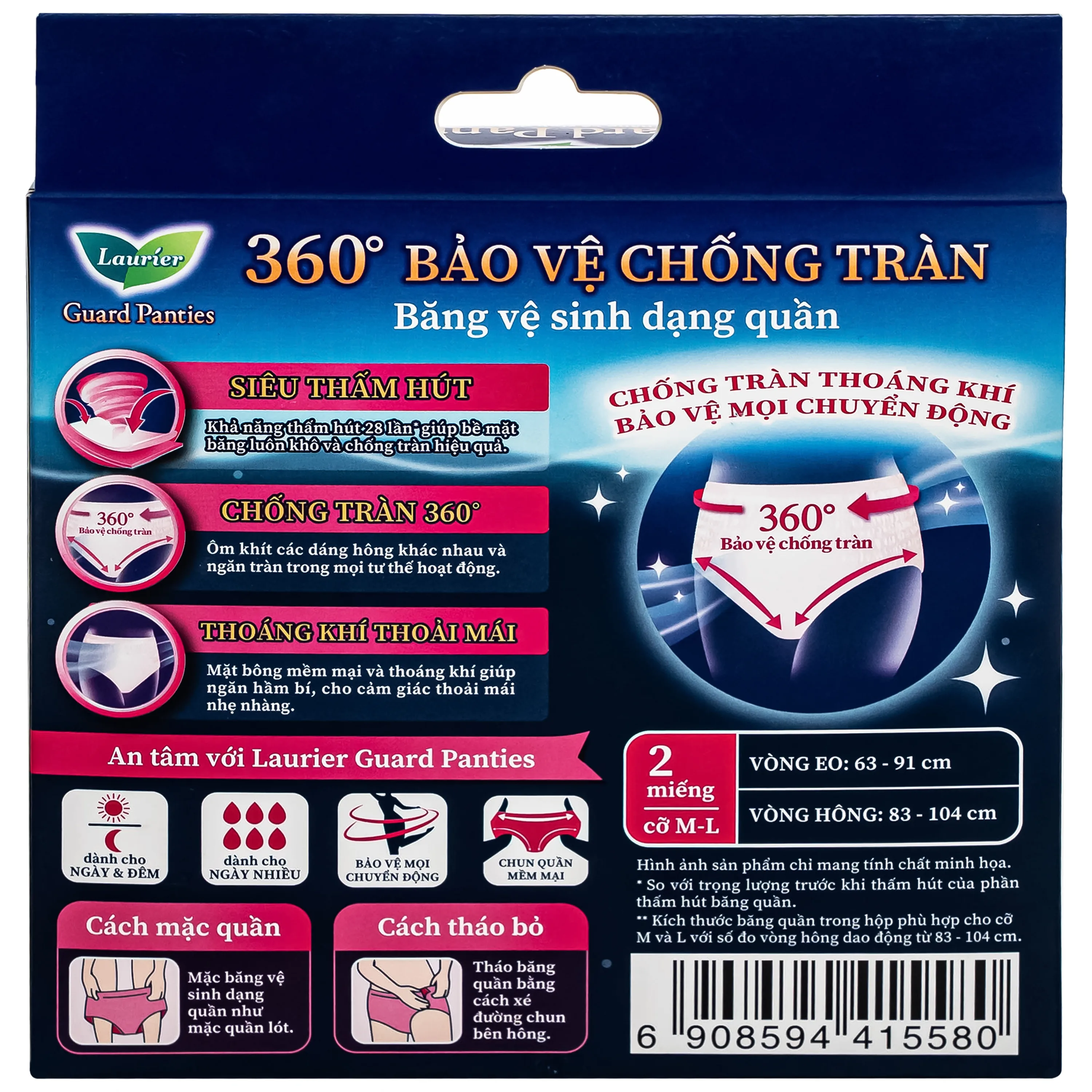 Hình ảnh Băng vệ sinh dạng quần Laurier Guard Panties size M-L - Hộp 2 miếng (vòng hông 83-194 cm)