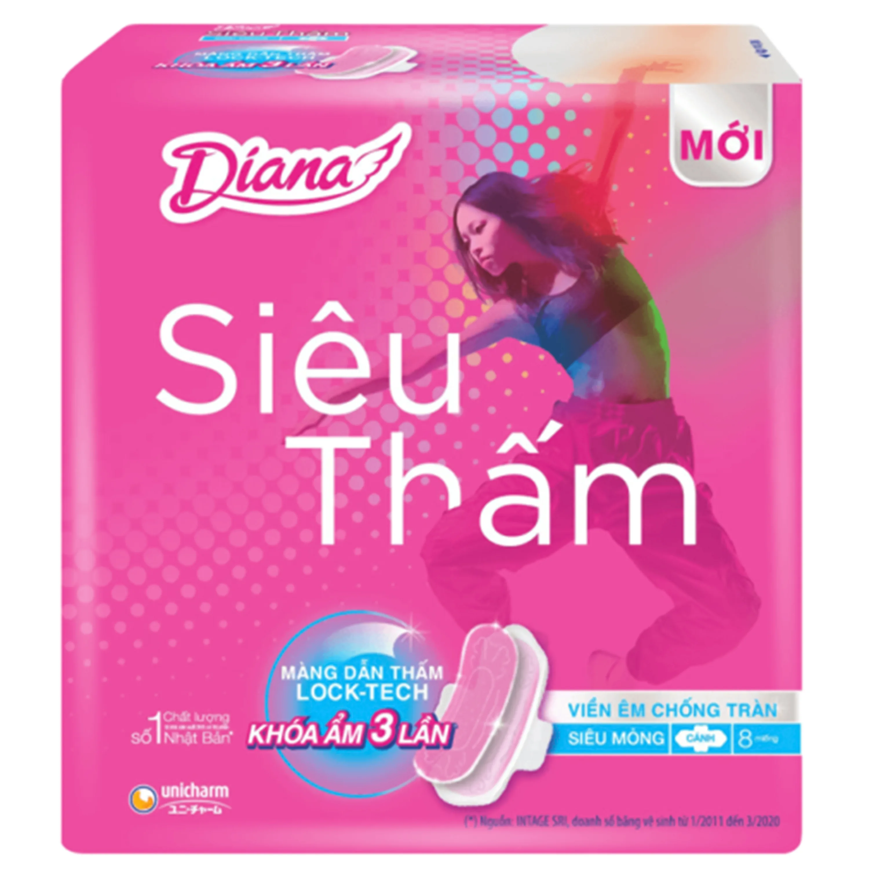 Hình ảnh Băng vệ sinh Diana 23cm Unicharm siêu thấm siêu mỏng cánh (8 miếng)