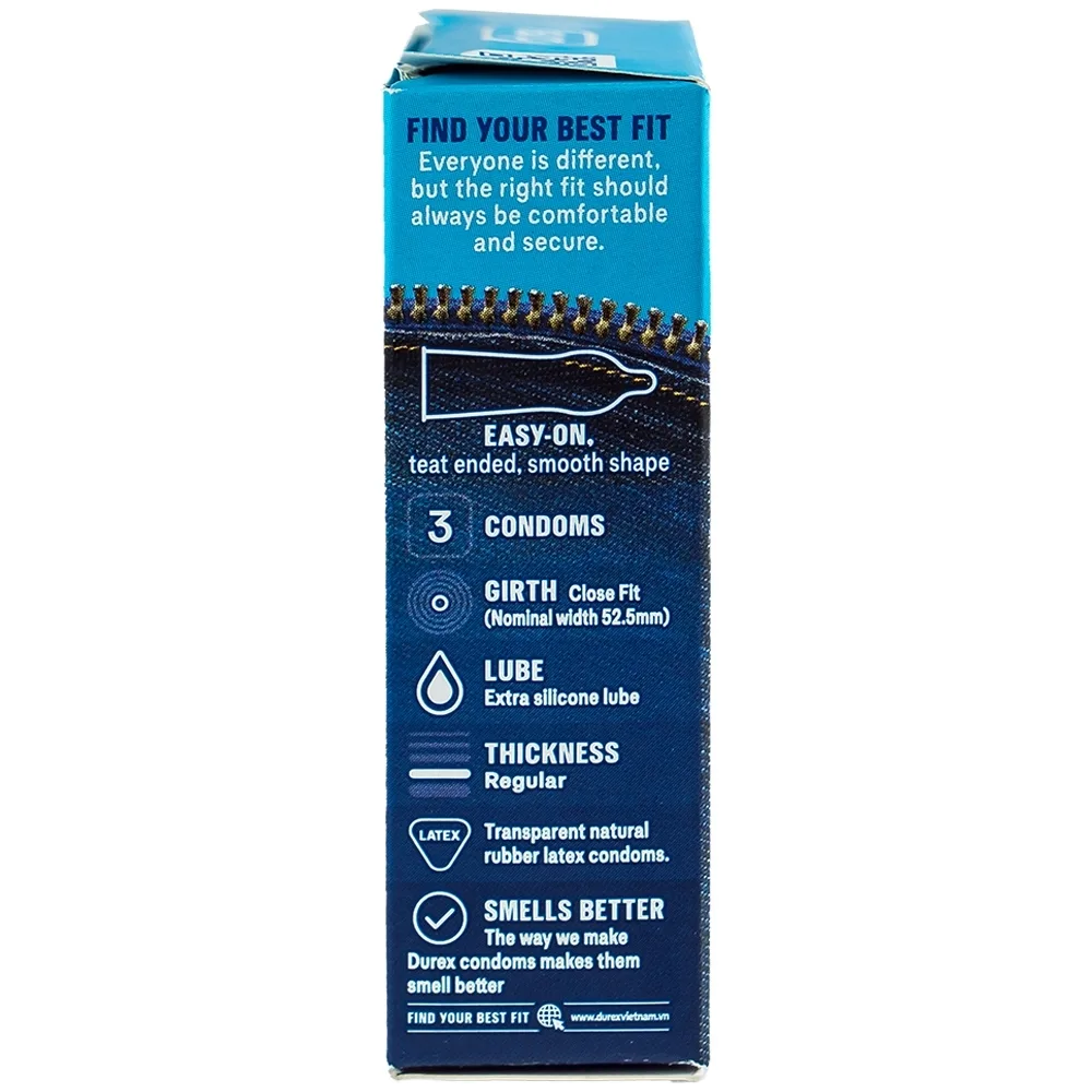 Hình ảnh Bao cao su Durex Jeans ôm sát, nhiều chất bôi trơn (52,5mm - 3 cái)