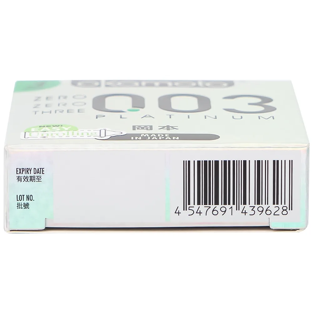 Hình ảnh Bao cao su Okamoto 0.03 Platinum trong suốt, mềm mại, dùng để phòng tránh thai và ngăn ngừa HIV (3 cái)