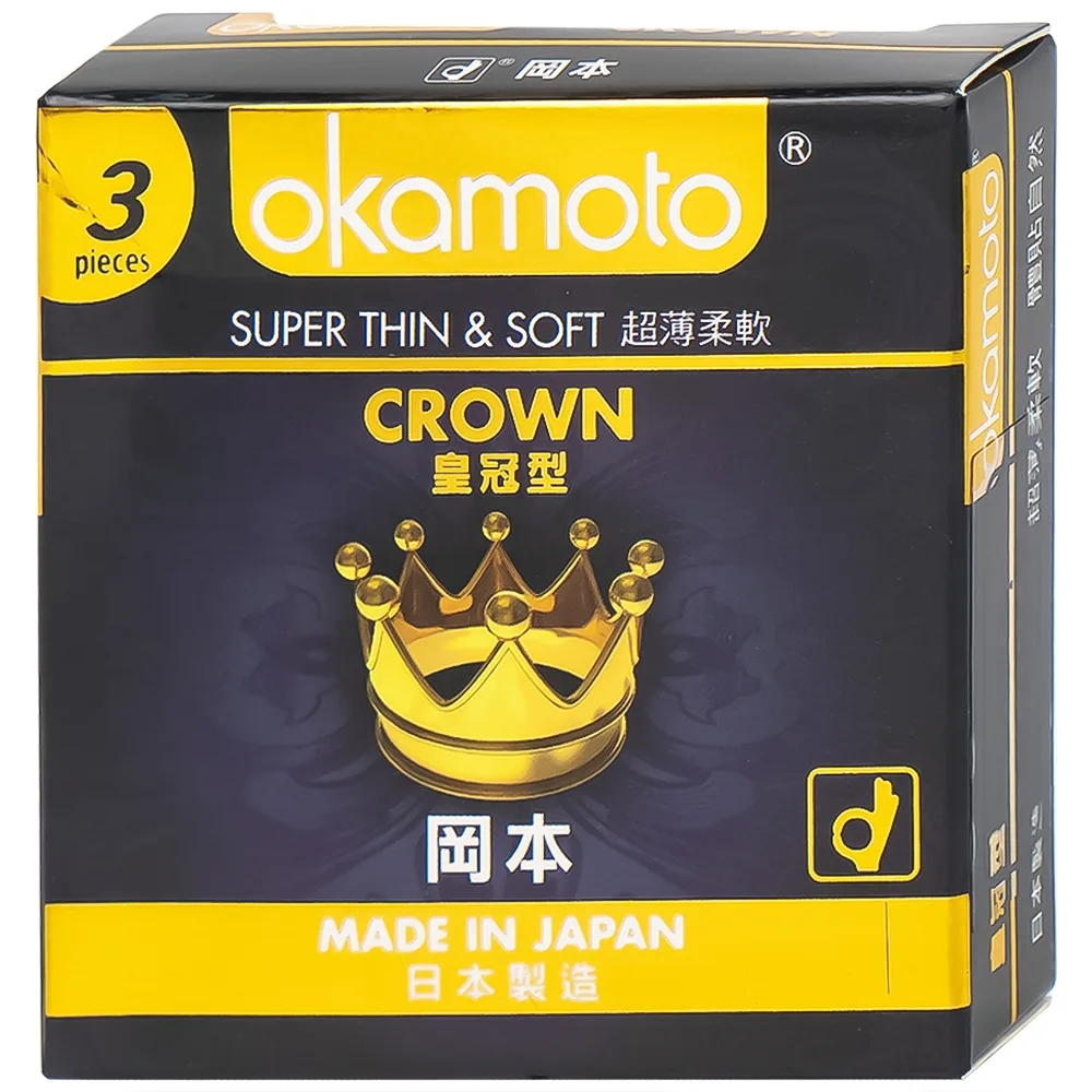 Hình ảnh Bao cao su Okamoto Crown kích cỡ nhỏ, siêu mỏng, mềm mại dùng để phòng tránh thai và ngăn ngừa HIV (3 cái)