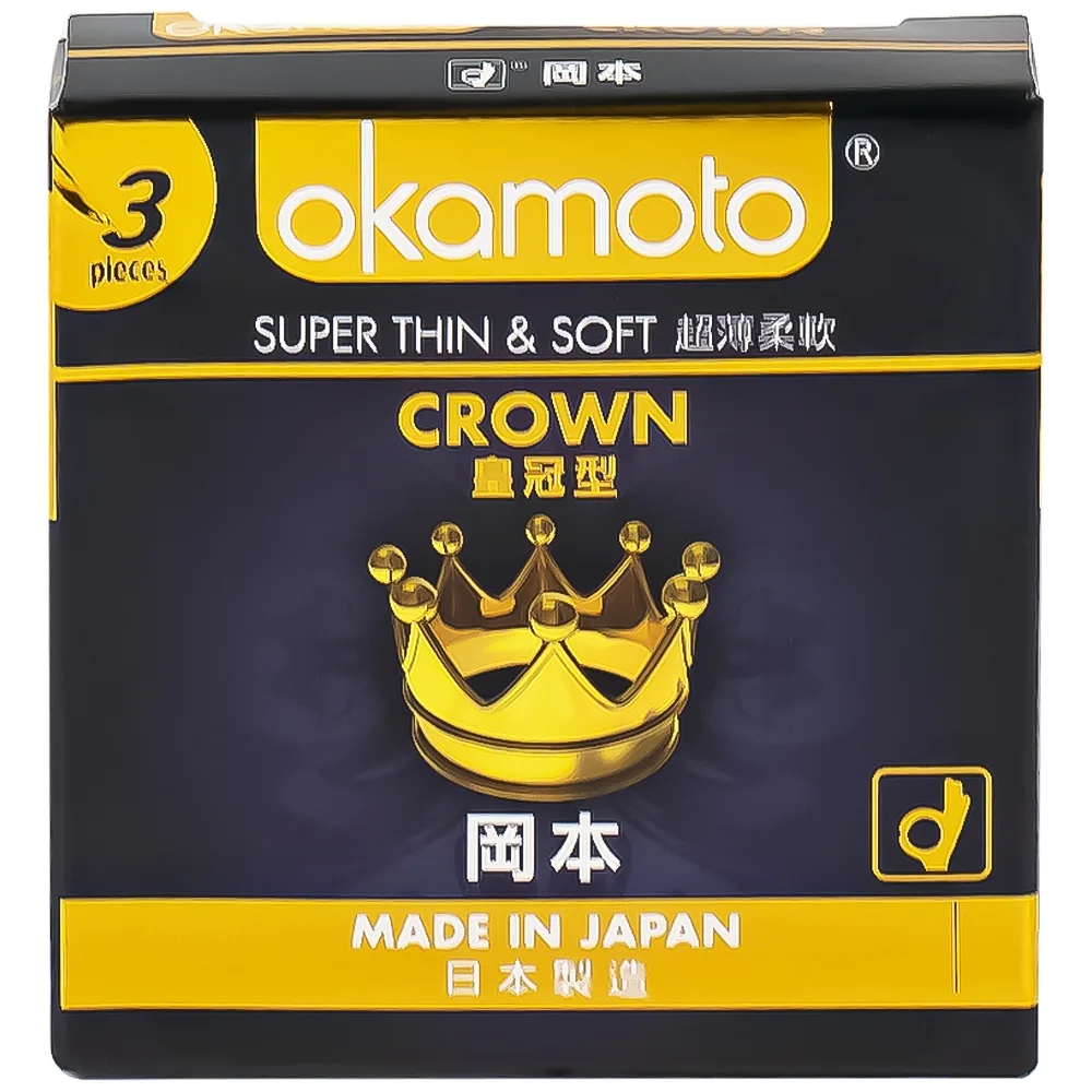 Hình ảnh Bao cao su Okamoto Crown kích cỡ nhỏ, siêu mỏng, mềm mại dùng để phòng tránh thai và ngăn ngừa HIV (3 cái)