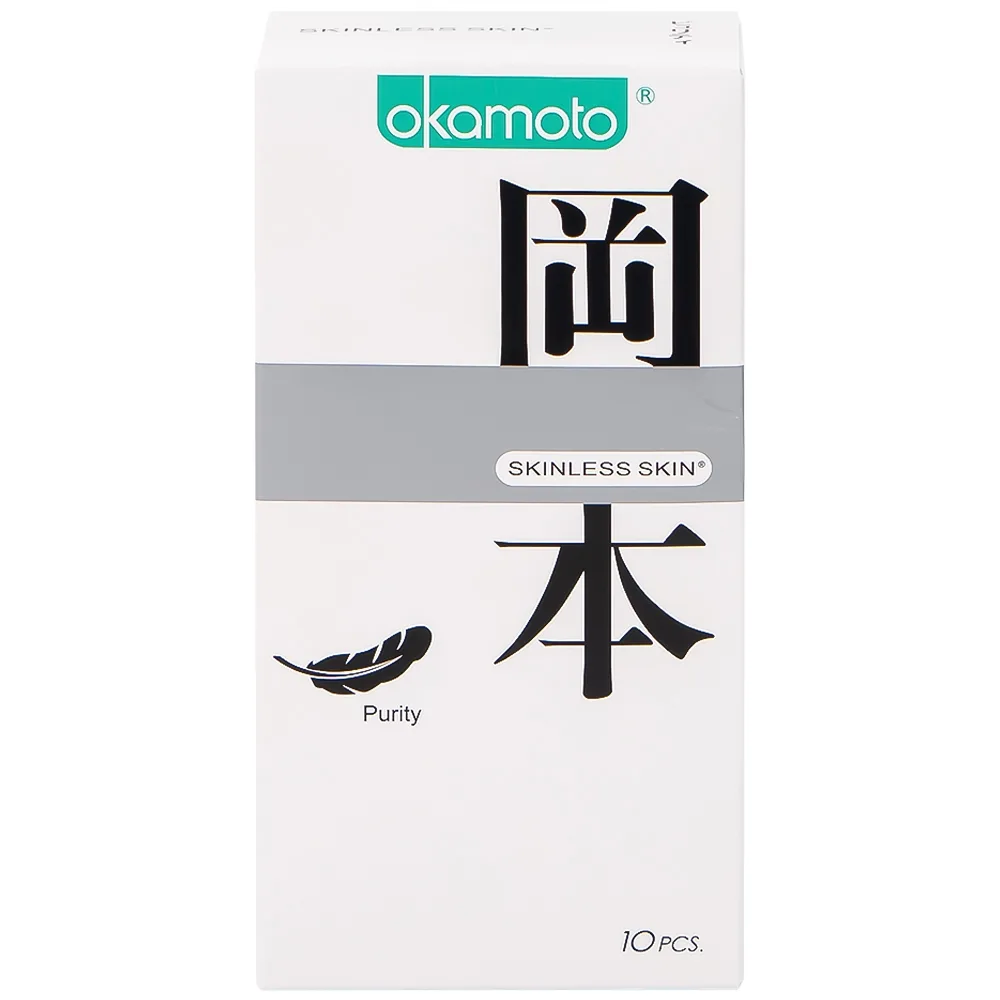 Hình ảnh Bao cao su Okamoto Skinless Skin Purity không mùi, tinh khiết, dùng để phòng tránh thai và ngăn ngừa HIV (10 cái)