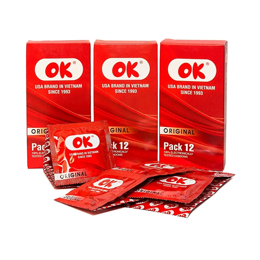 Hình ảnh Bao cao su OK Original không mùi, bổ sung chất bôi trơn và không chứa chất diệt tinh trùng (12 cái)