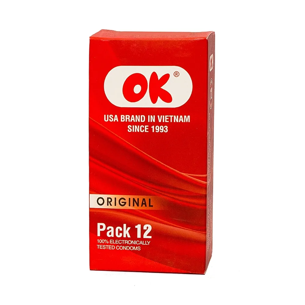 Hình ảnh Bao cao su OK Original không mùi, bổ sung chất bôi trơn và không chứa chất diệt tinh trùng (12 cái)