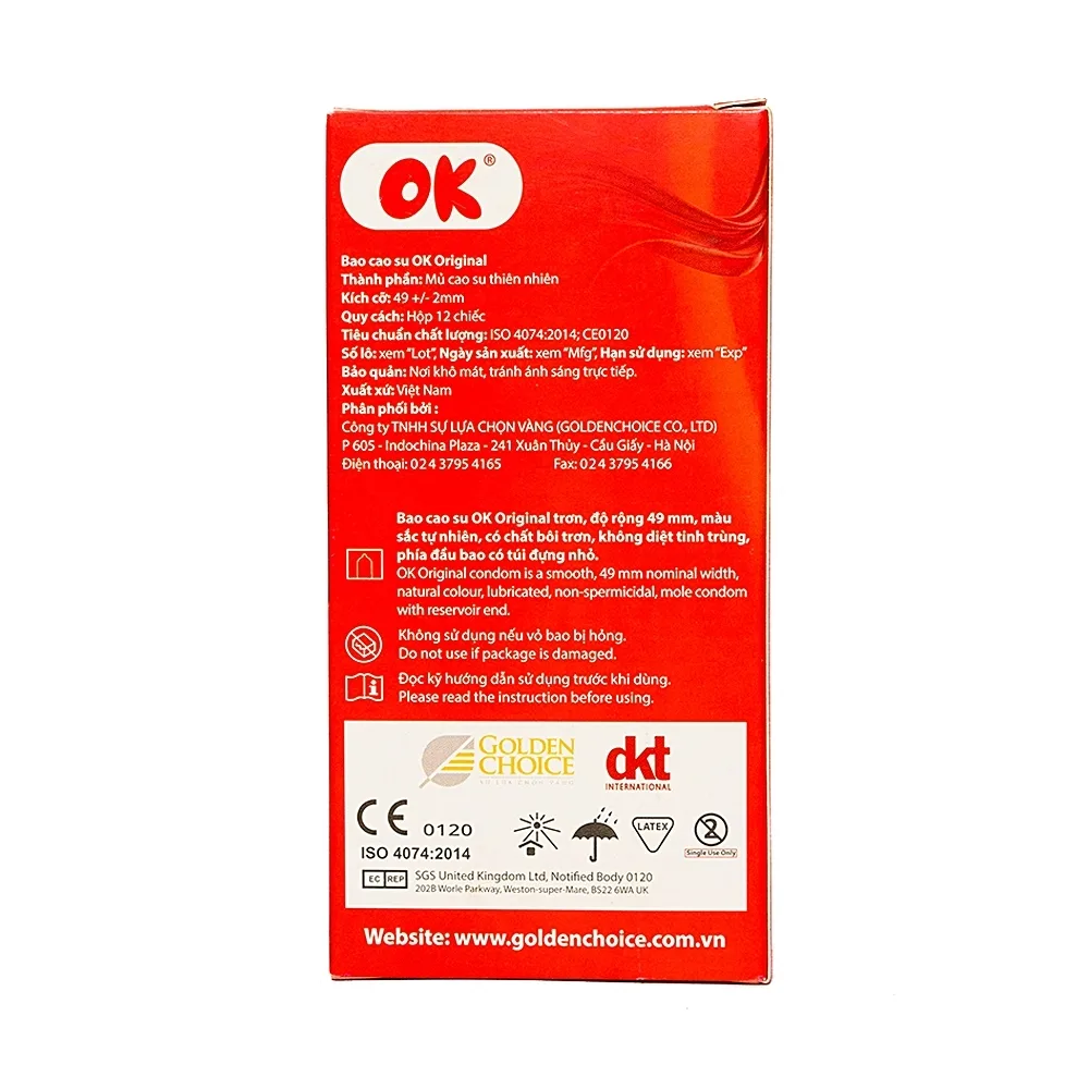 Hình ảnh Bao cao su OK Original không mùi, bổ sung chất bôi trơn và không chứa chất diệt tinh trùng (12 cái)