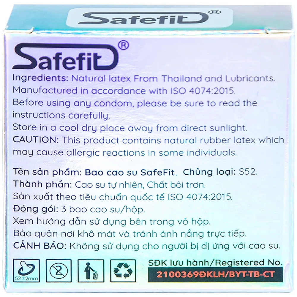 Hình ảnh Bao cao su Safefit 003 S52 siêu mỏng, không gây dị ứng, nhiều chất bôi trơn (3 cái)