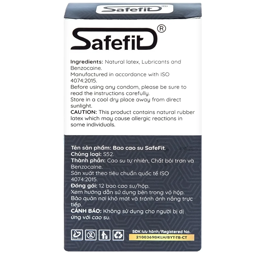 Hình ảnh Bao cao su Safefit Dots Long Lasting S52 có vòng gân, hạt nổi, thắt chống tuột (12 cái)