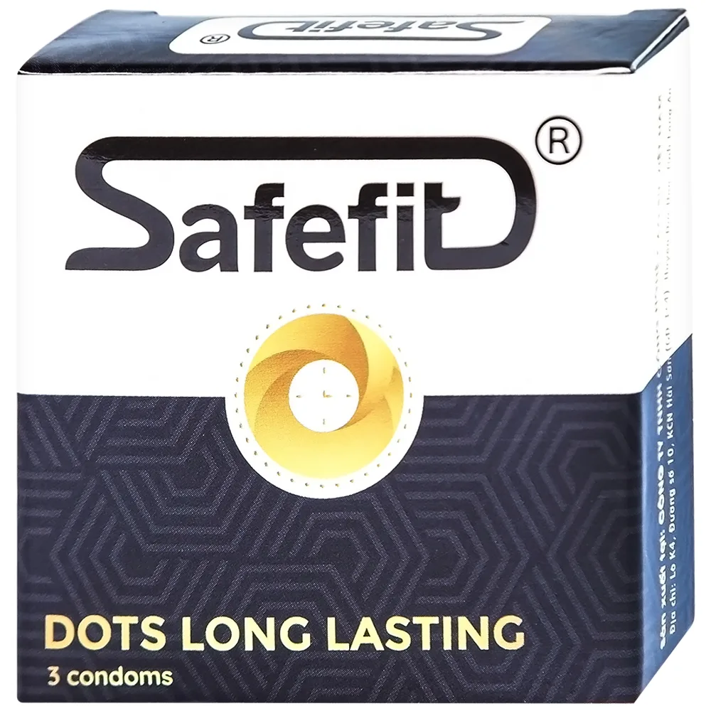 Hình ảnh Bao cao su Safefit Dots Long Lasting S52 có vòng gân, hạt nổi, thắt chống tuột (3 cái)