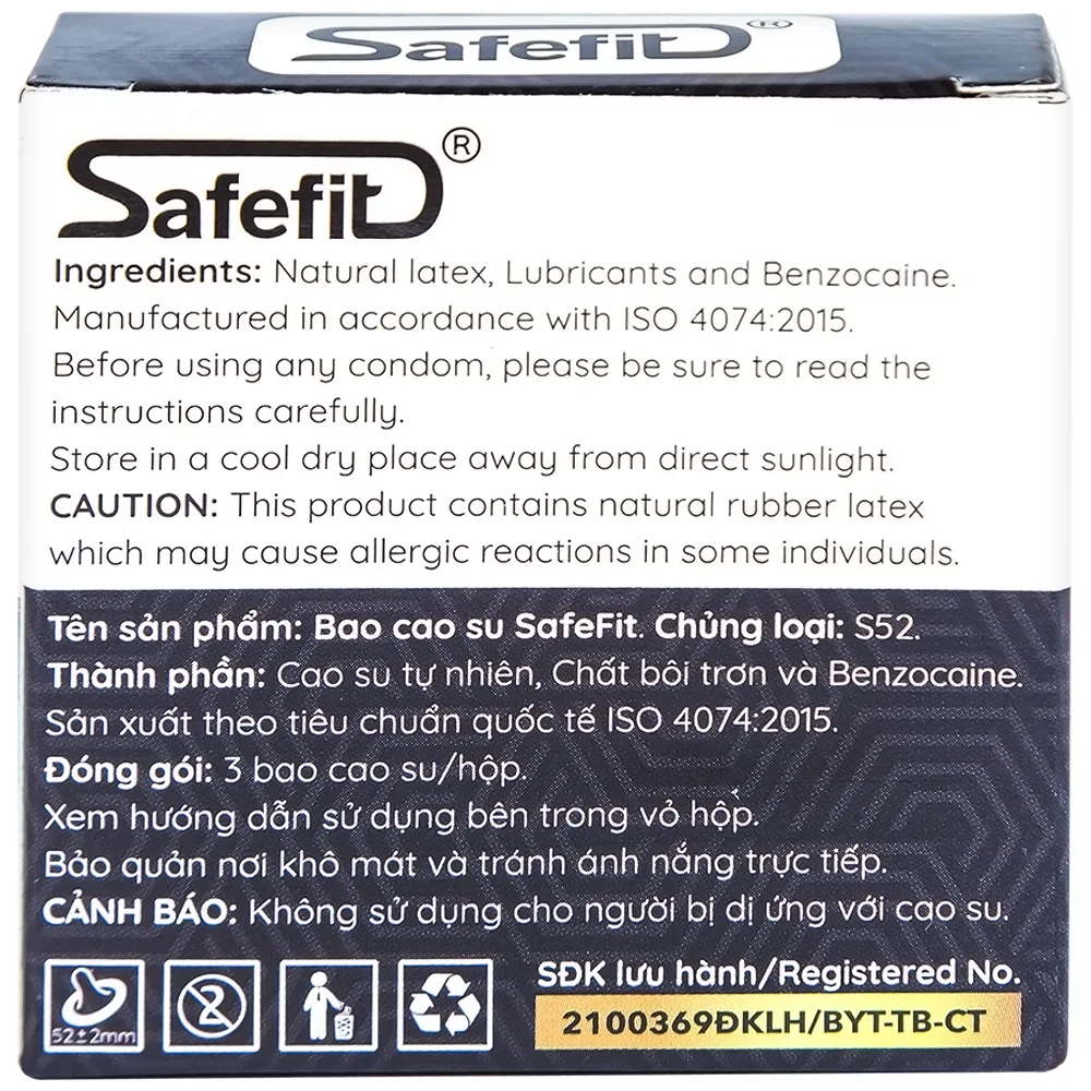 Hình ảnh Bao cao su Safefit Dots Long Lasting S52 có vòng gân, hạt nổi, thắt chống tuột (3 cái)