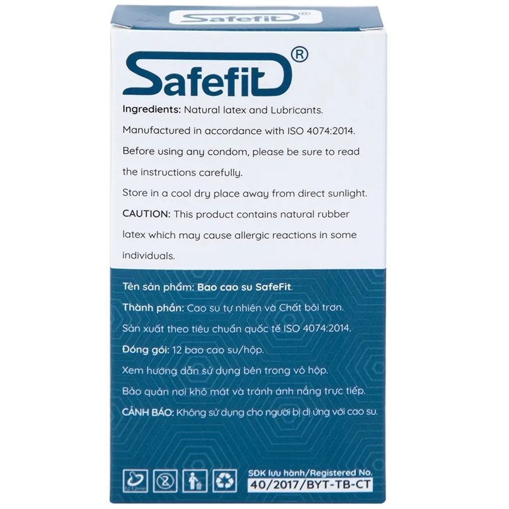 Hình ảnh Bao cao su Safefit Comfortable S52 không mùi khó chịu, độ bền cao, khả năng co giãn tốt, chất bôi trơn (12 cái)