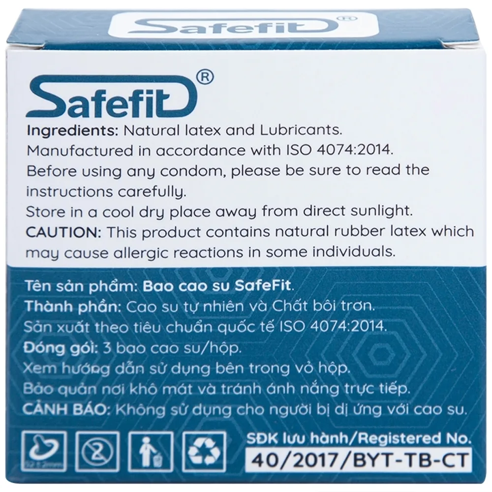 Hình ảnh Bao cao su Safefit Comfortable S52 không mùi khó chịu, độ bền cao, khả năng co giãn tốt, chất bôi trơn (3 cái)