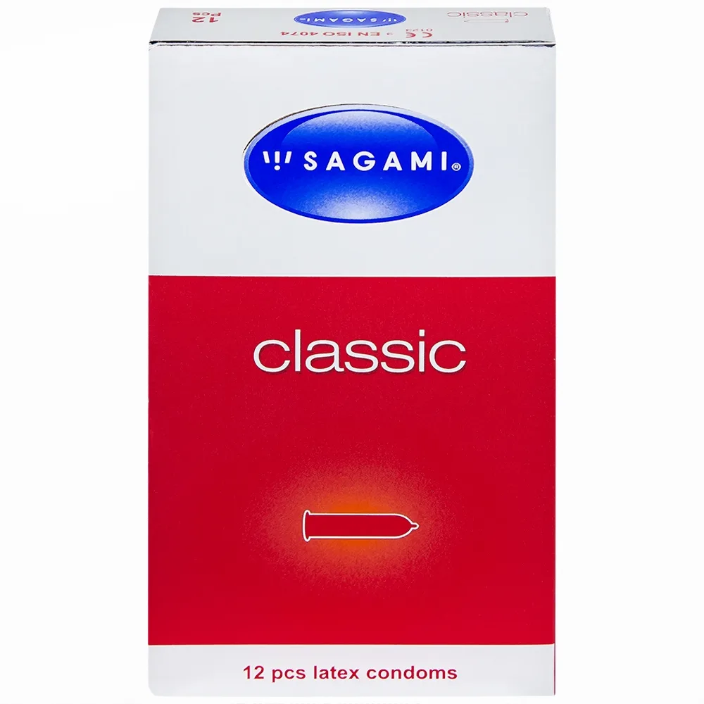 Hình ảnh Bao cao su Sagami Classic siêu mỏng, nhiều chất bôi trơn, không mùi (12 cái)