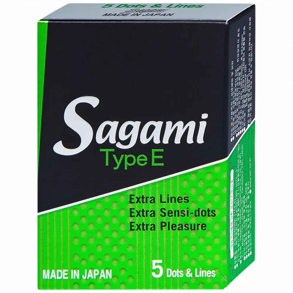 Hình ảnh Bao cao su Sagami Type E màu xanh có gân gai phòng tránh thai và bệnh lây qua đường tình dục (5 cái)