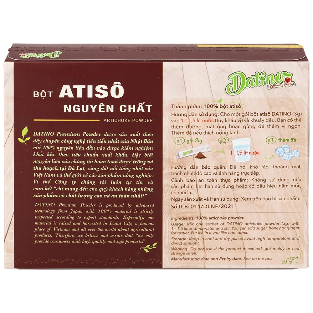 Hình ảnh Bột Atisô nguyên chất Datino hỗ trợ mát gan, giải độc cơ thể (3g x 15 gói)