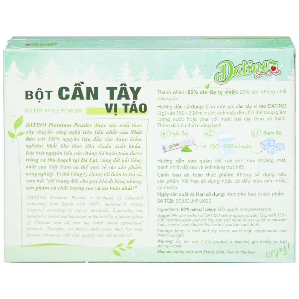 Hình ảnh Bột Cần Tây vị táo Datino hỗ trợ giảm cholesterol xấu trong máu (3g x 15 gói)