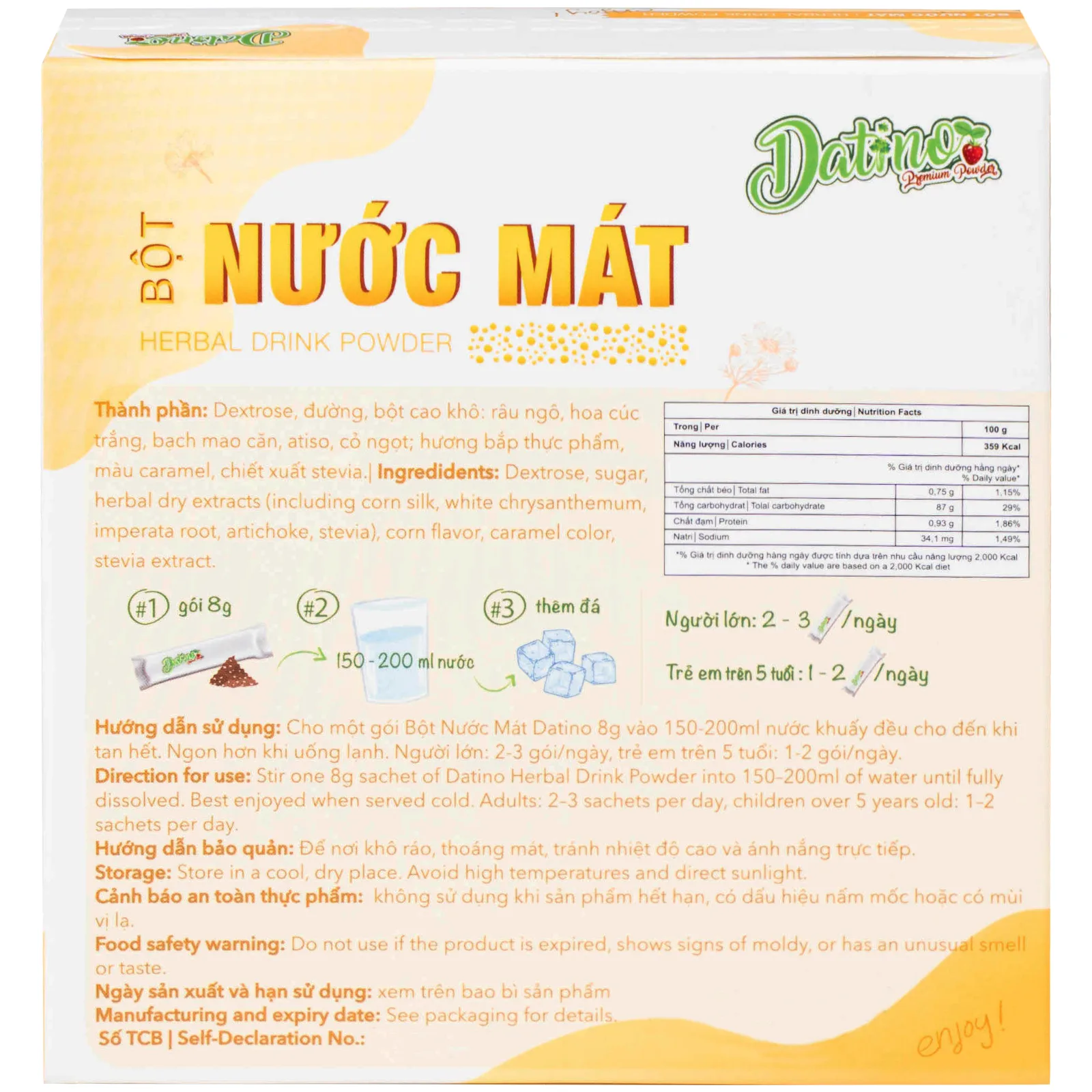 Hình ảnh Bột Nước Mát Datino Herbal Drink Powder (10 gói x 8g)