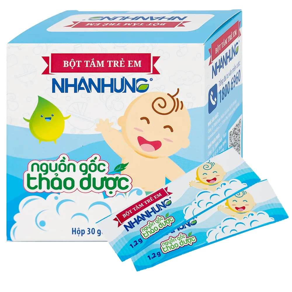 Hình ảnh Bột pha nước tắm trẻ em Nhân Hưng làm sạch da, kháng khuẩn (1g x 30 gói)