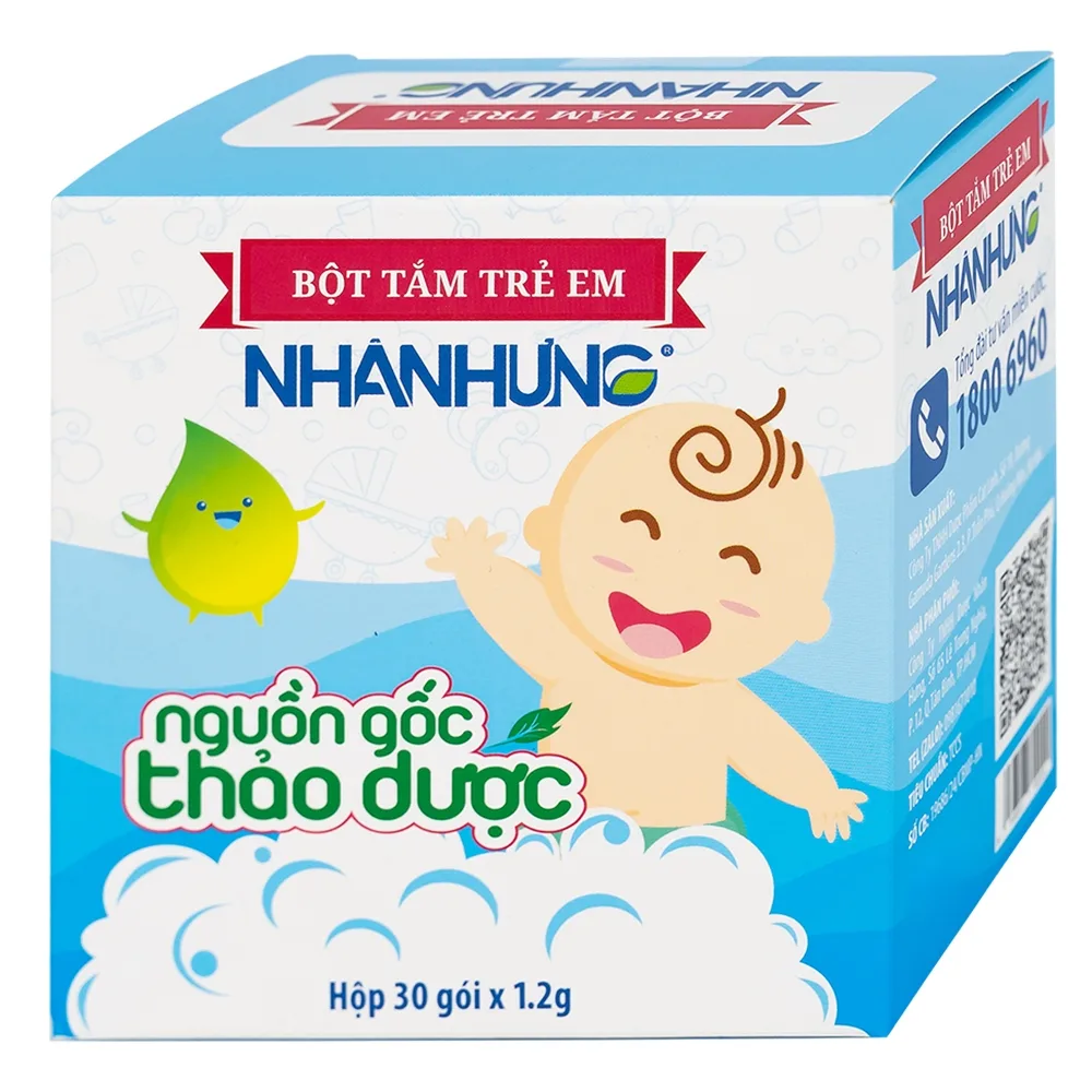 Hình ảnh Bột pha nước tắm trẻ em Nhân Hưng làm sạch da, kháng khuẩn (1g x 30 gói)