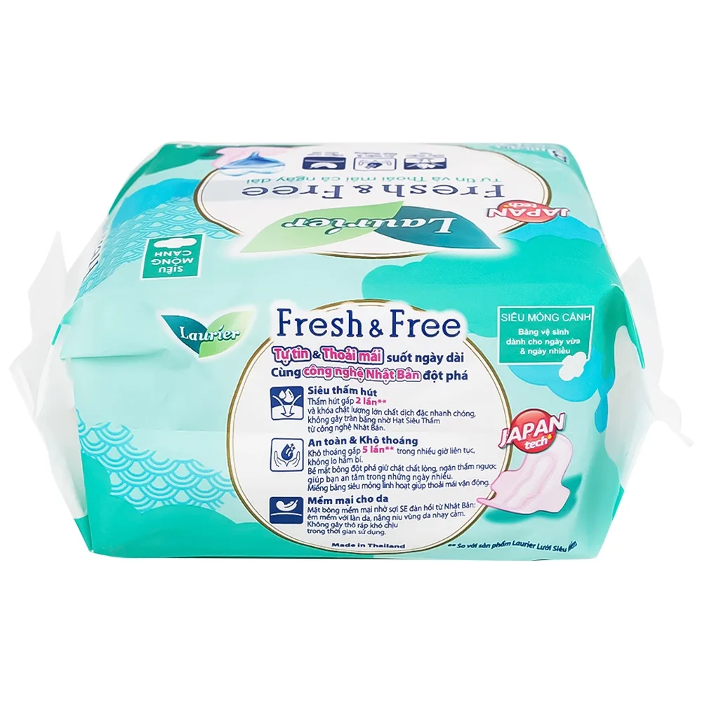Hình ảnh Băng vệ sinh Laurier Fresh And Free Kao siêu thấm, siêu mỏng cánh (8 miếng)