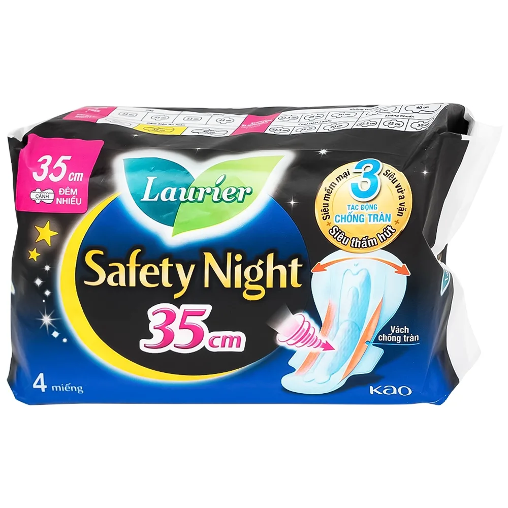 Hình ảnh Băng vệ sinh ban đêm Laurier Safety Night Kao thấm hút nhanh (4 miếng x 35cm)