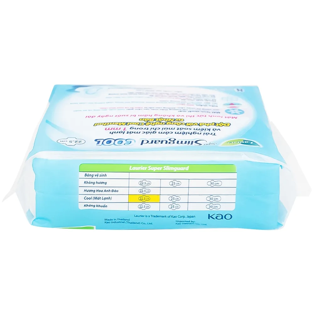 Hình ảnh Băng vệ sinh Laurier Super Slimguard Cool Kao kháng khuẩn 99,99%, ngăn nấm Candida (1mm - 8 miếng)