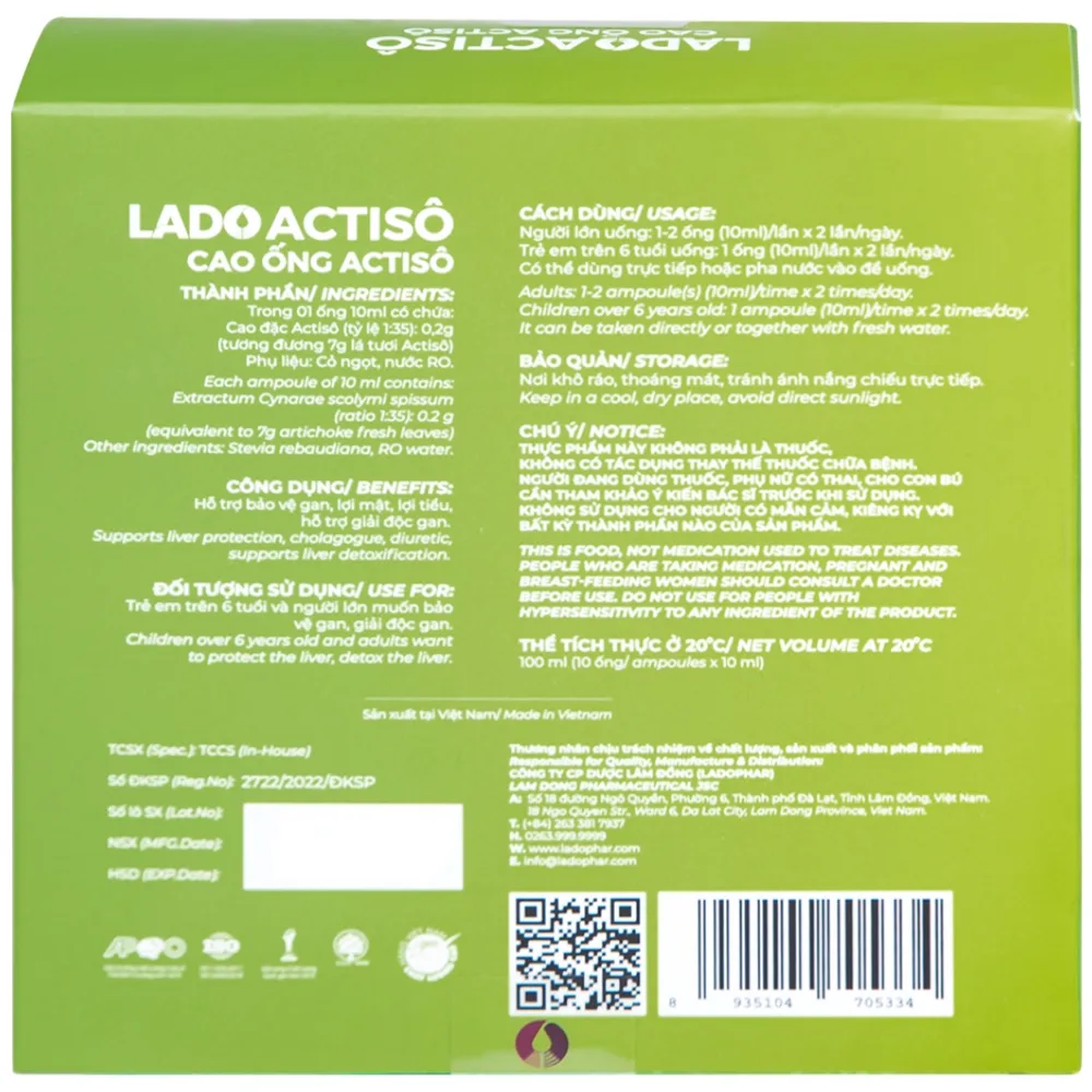 Hình ảnh Cao ống Actisô Ladophar hỗ trợ bảo vệ gan và giải độc gan (10 ống x 10ml)