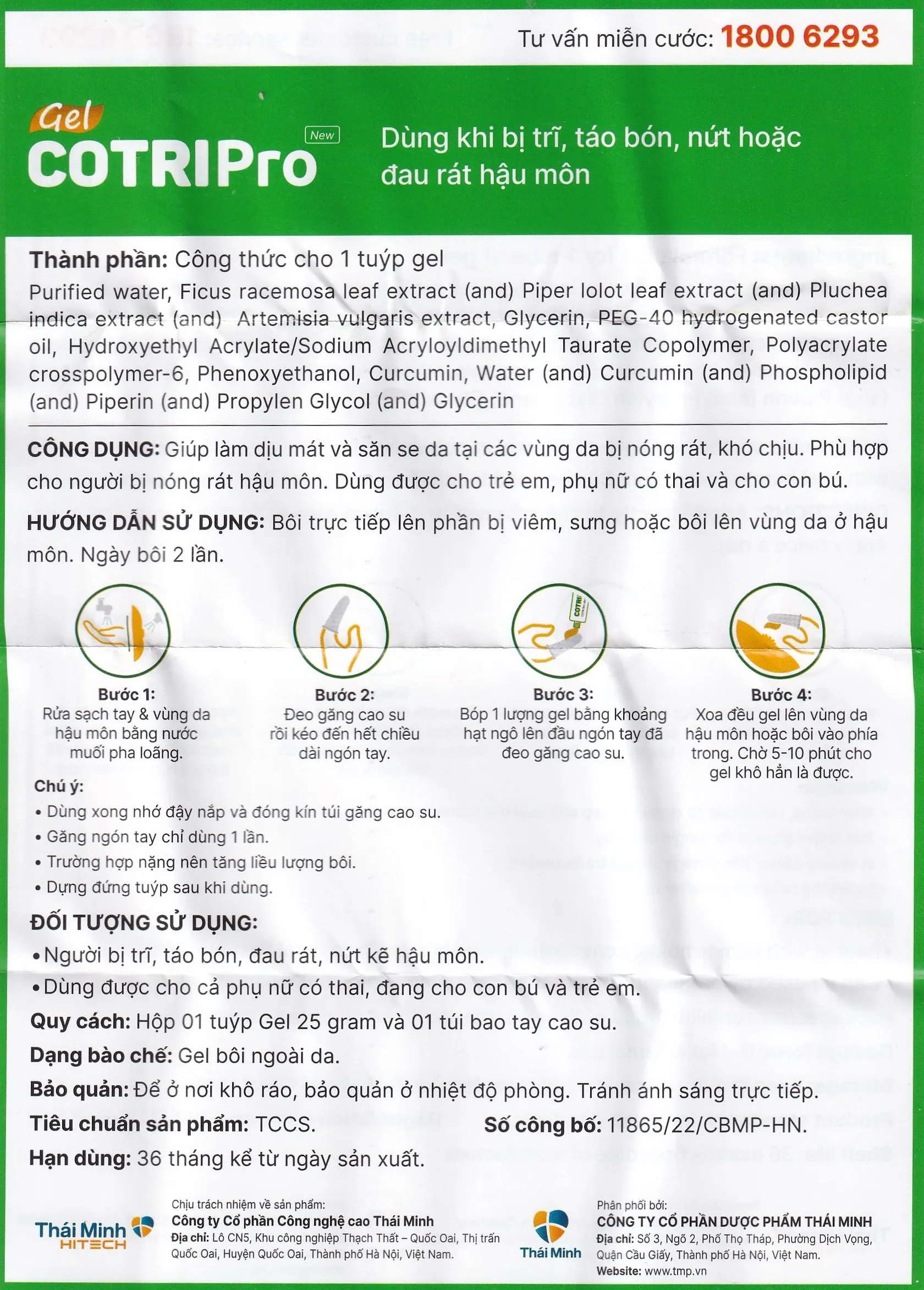 Hình ảnh Gel Cotripro Thái Minh hỗ trợ cho người bị trĩ, táo bón, nứt hoặc đau rát hậu môn (25g)