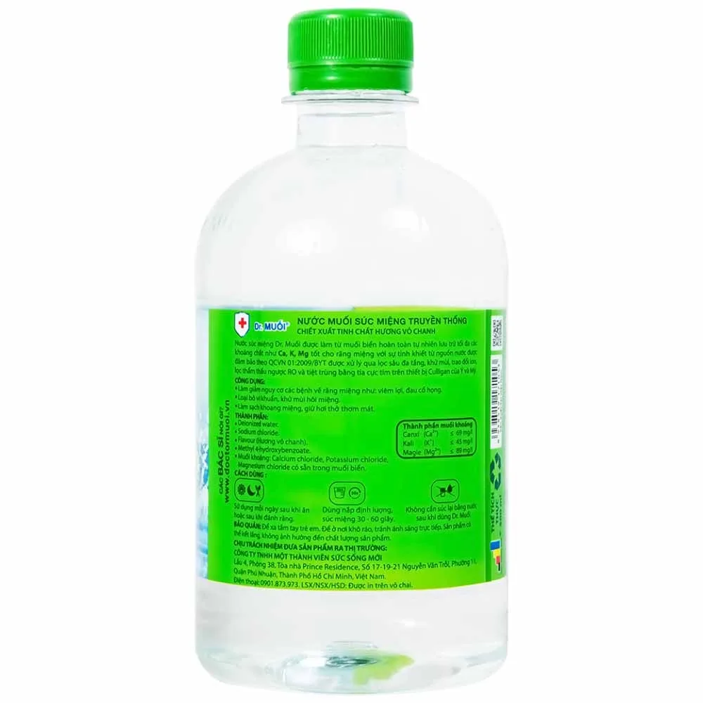 Hình ảnh Nước súc miệng Dr. Muối hương vỏ chanh làm giảm nguy cơ các bệnh về răng miệng (500ml)