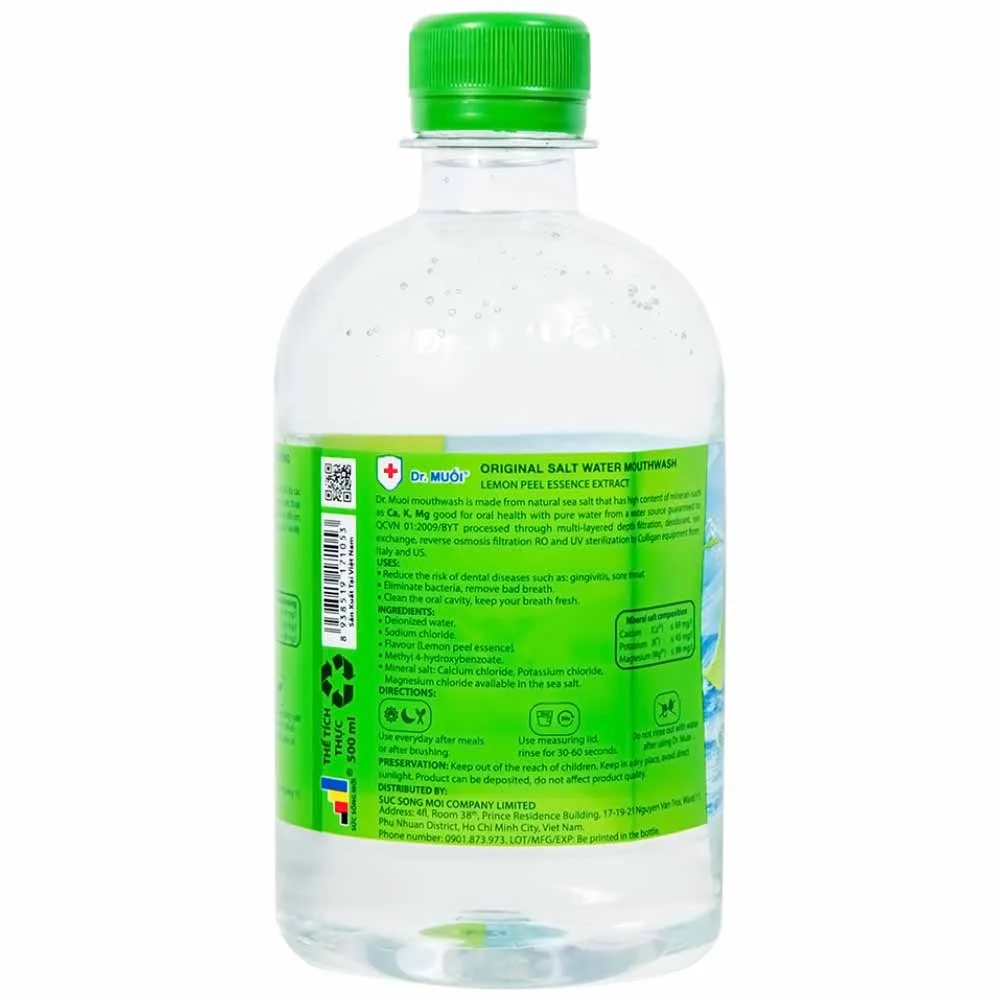 Hình ảnh Nước súc miệng Dr. Muối hương vỏ chanh làm giảm nguy cơ các bệnh về răng miệng (500ml)