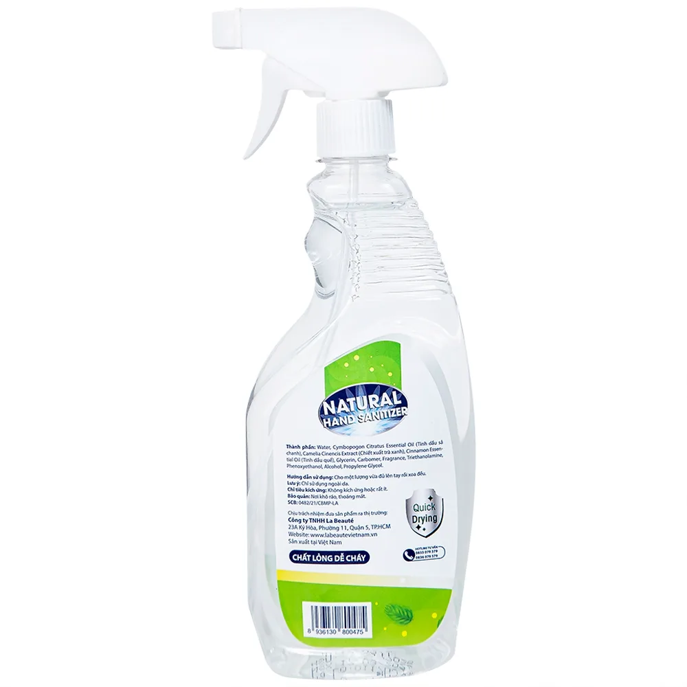Hình ảnh Dung dịch rửa tay khô Natural Hand Sanitizer trà xanh và sả chanh làm sạch tay, khử mùi, dưỡng ẩm (500ml)