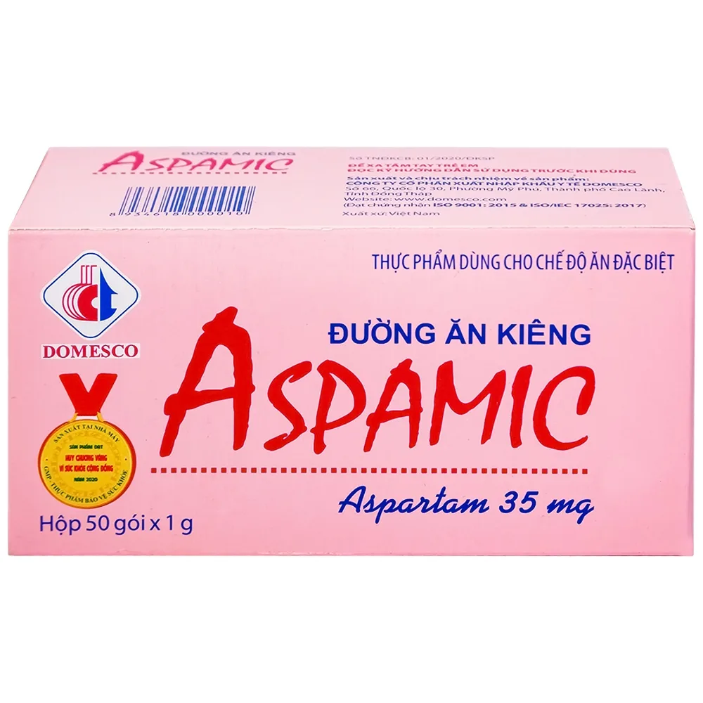 Hình ảnh Đường ăn kiêng Aspamic Domesco dành cho người kiêng ăn chất bột, người tiểu đường, béo phì (50 gói)