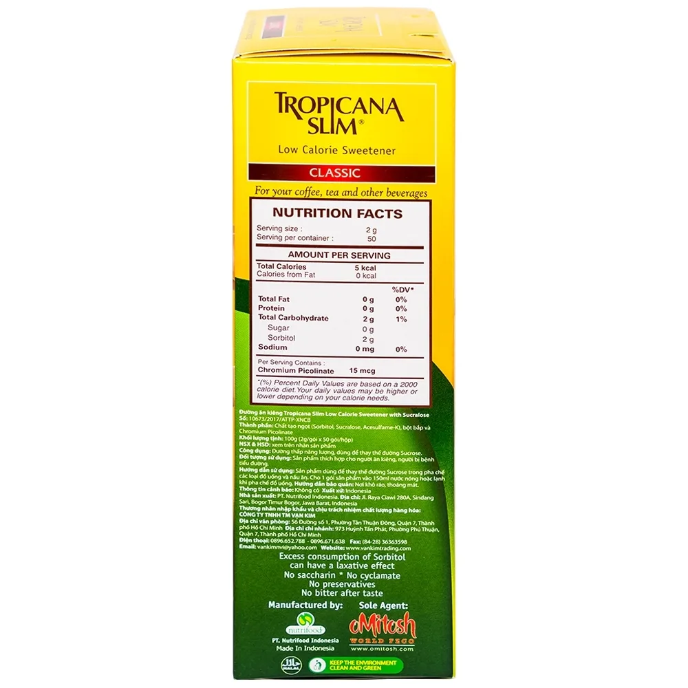 Hình ảnh Đường bắp ăn kiêng Tropicana Slim Classic cho người tiểu đường (50 gói x 2g)
