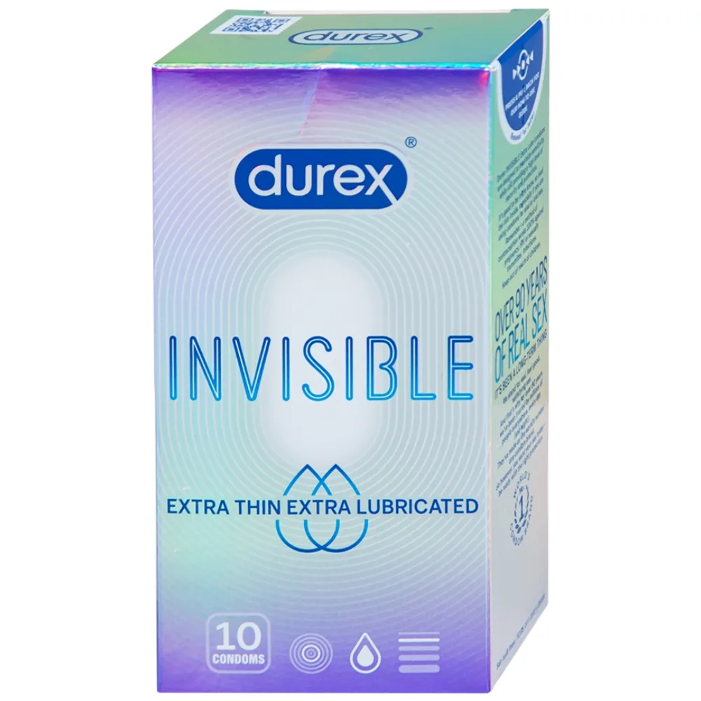 Hình ảnh Bao cao su Durex Invisible Extra Thin Extra Lubricated siêu mỏng, nhiều chất bôi trơn (10 cái)