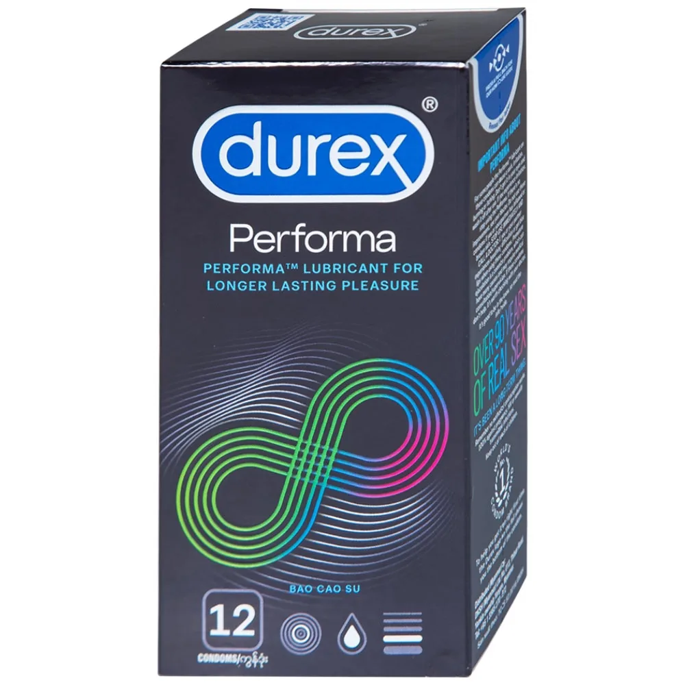 Hình ảnh Bao cao su Durex Performa có gel bôi trơn, kéo thời điểm cực khoái trong lúc quan hệ (12 cái)