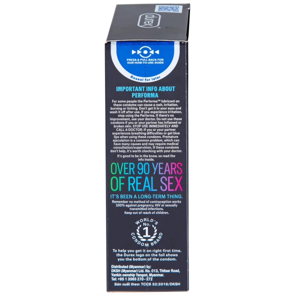 Hình ảnh Bao cao su Durex Performa có gel bôi trơn, kéo thời điểm cực khoái trong lúc quan hệ (12 cái)