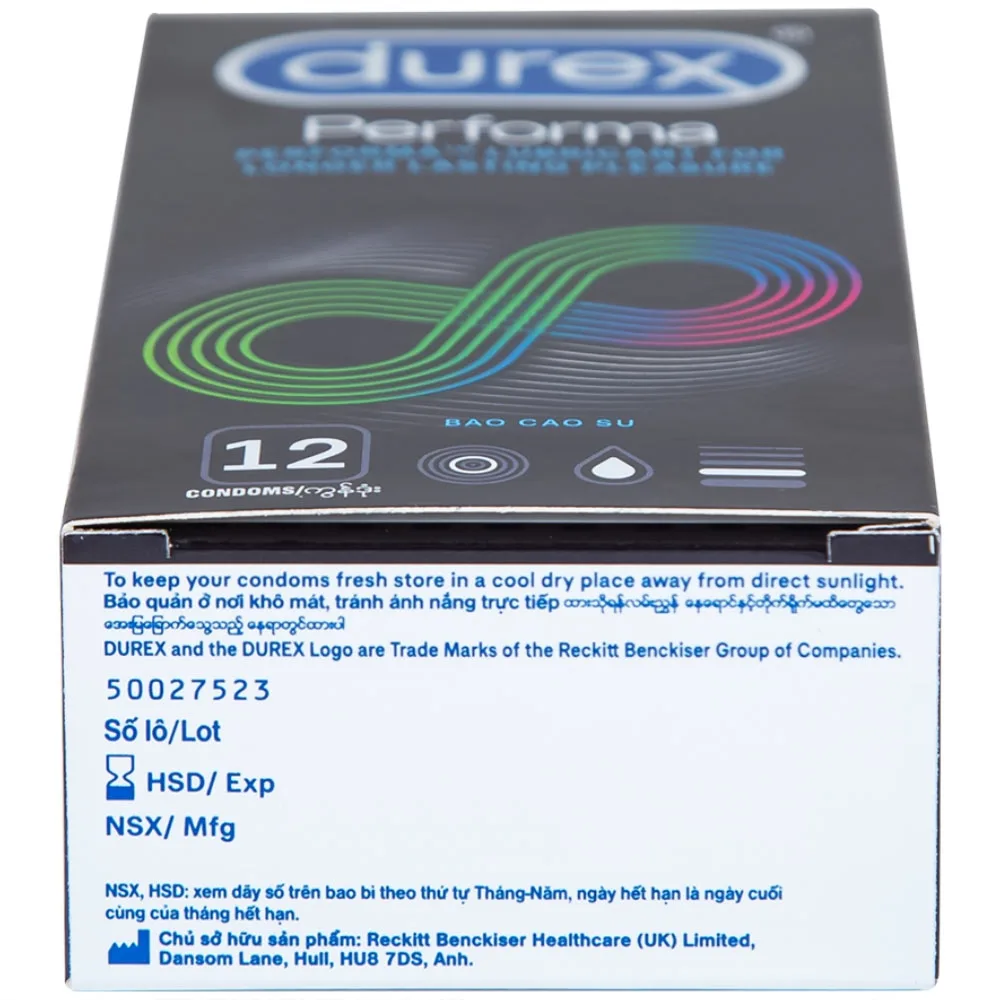 Hình ảnh Bao cao su Durex Performa có gel bôi trơn, kéo thời điểm cực khoái trong lúc quan hệ (12 cái)