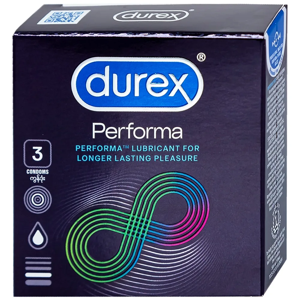Hình ảnh Bao cao su Durex Performa chứa nhiều gel làm mát, kéo dài thời gian quan hệ (3 cái)