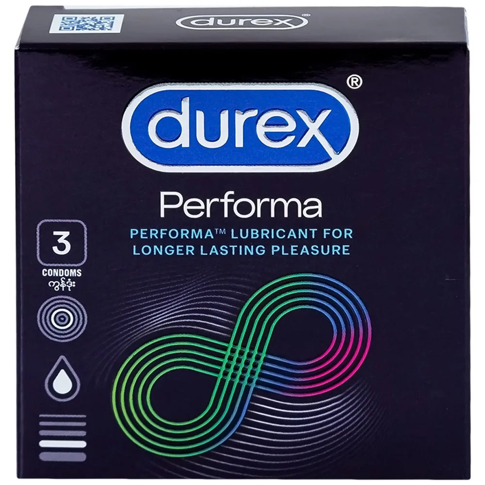 Hình ảnh Bao cao su Durex Performa chứa nhiều gel làm mát, kéo dài thời gian quan hệ (3 cái)