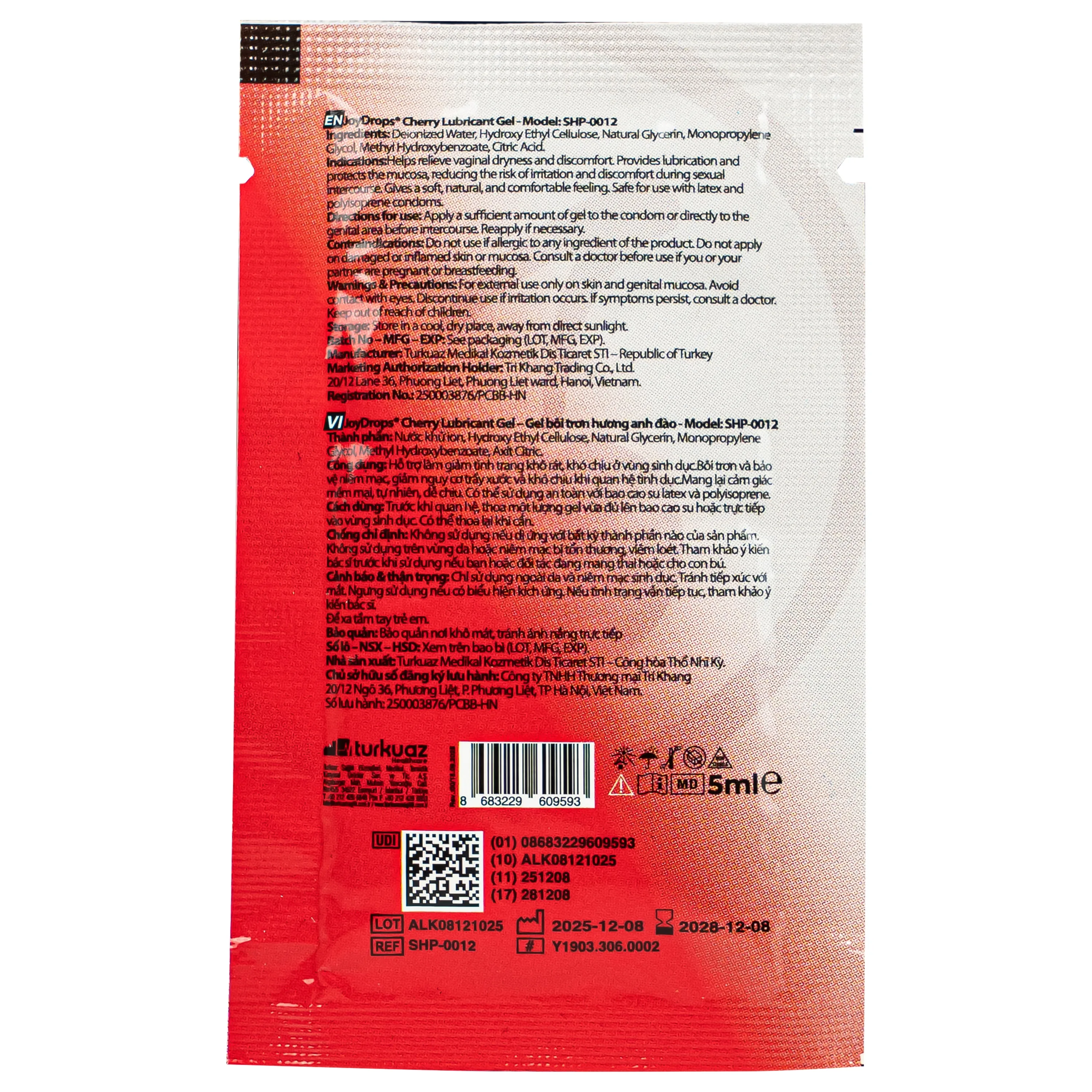 Hình ảnh Gel Bôi Trơn Gốc Nước Joydrops Mùi Cherry (3 gói x 5ml)Dùng Cho Quan Hệ, Giảm Khô Rát, Bảo Vệ Niêm Mạc, Tạo Cảm Giác Mềm Mại
