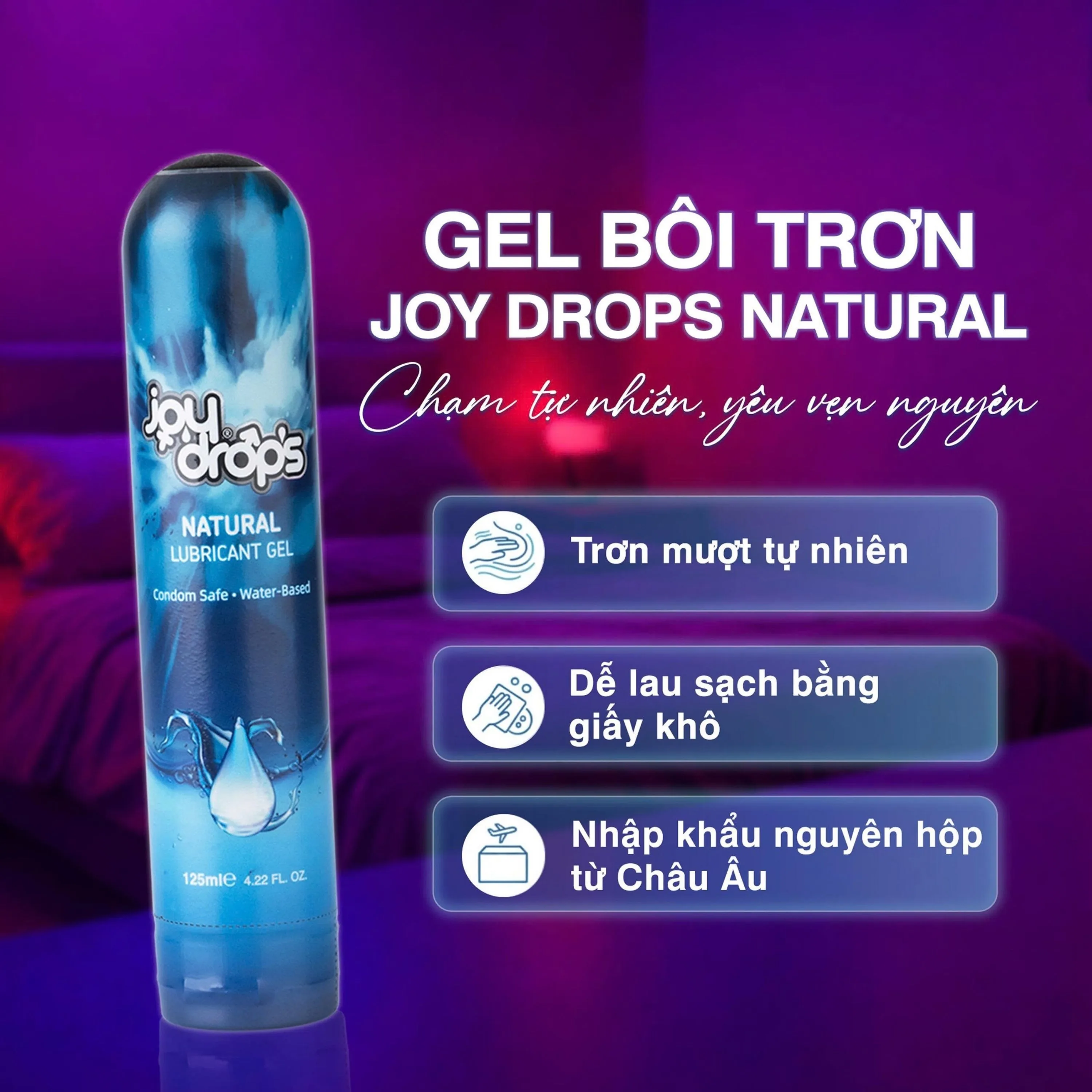 Hình ảnh Gel Bôi Trơn Gốc Nước Joydrops Natural - Tinh Khiết, Dùng Cho Quan Hệ, Giảm Khô Rát, Bảo Vệ Niêm Mạc, Tạo Cảm Giác Mềm Mại 125ml