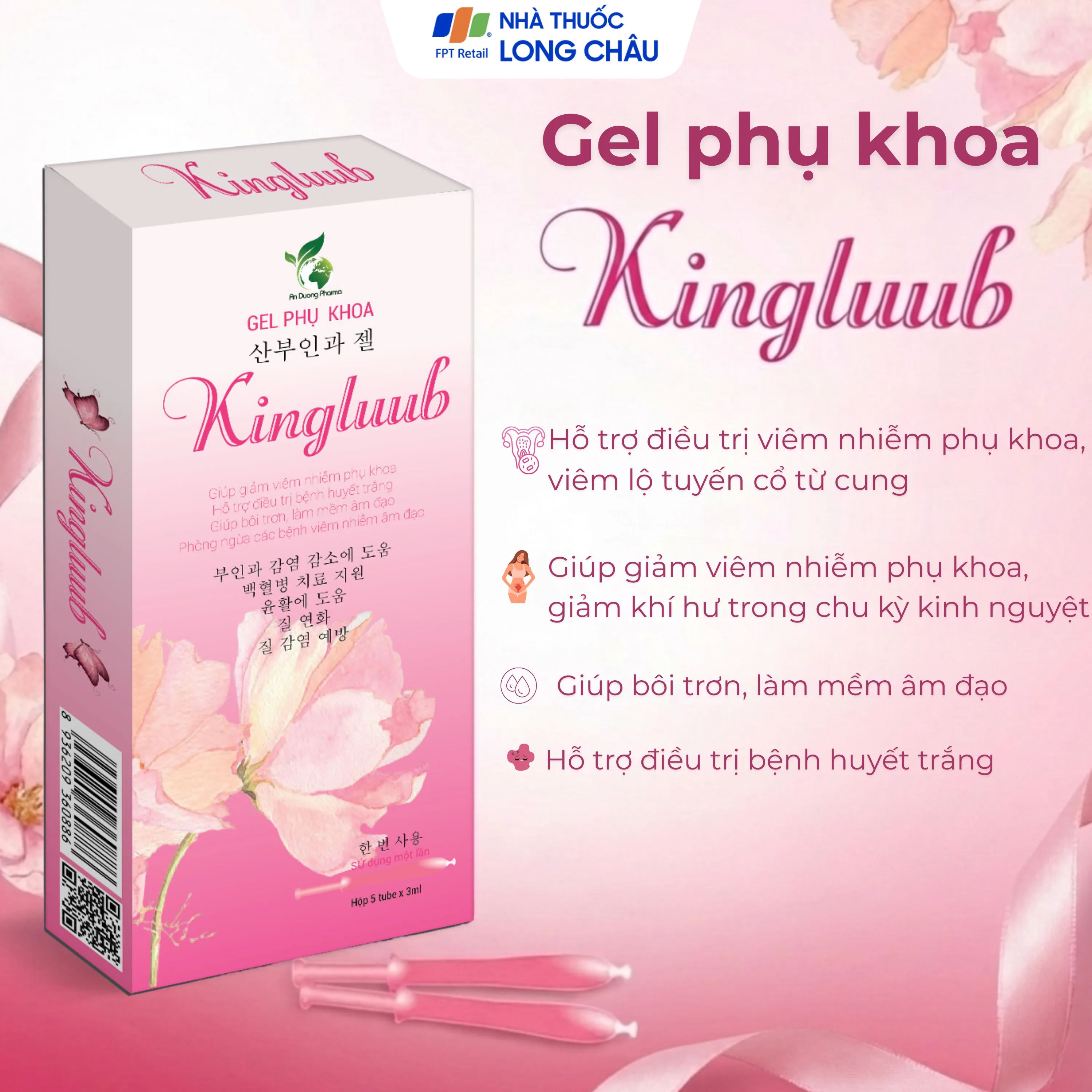 Hình ảnh Bút phụ khoa Kingluub (5 tuýp x 3ml) hỗ trợ điều trị, giảm viêm nhiễm, bôi trơn, làm mềm vùng âm đạo