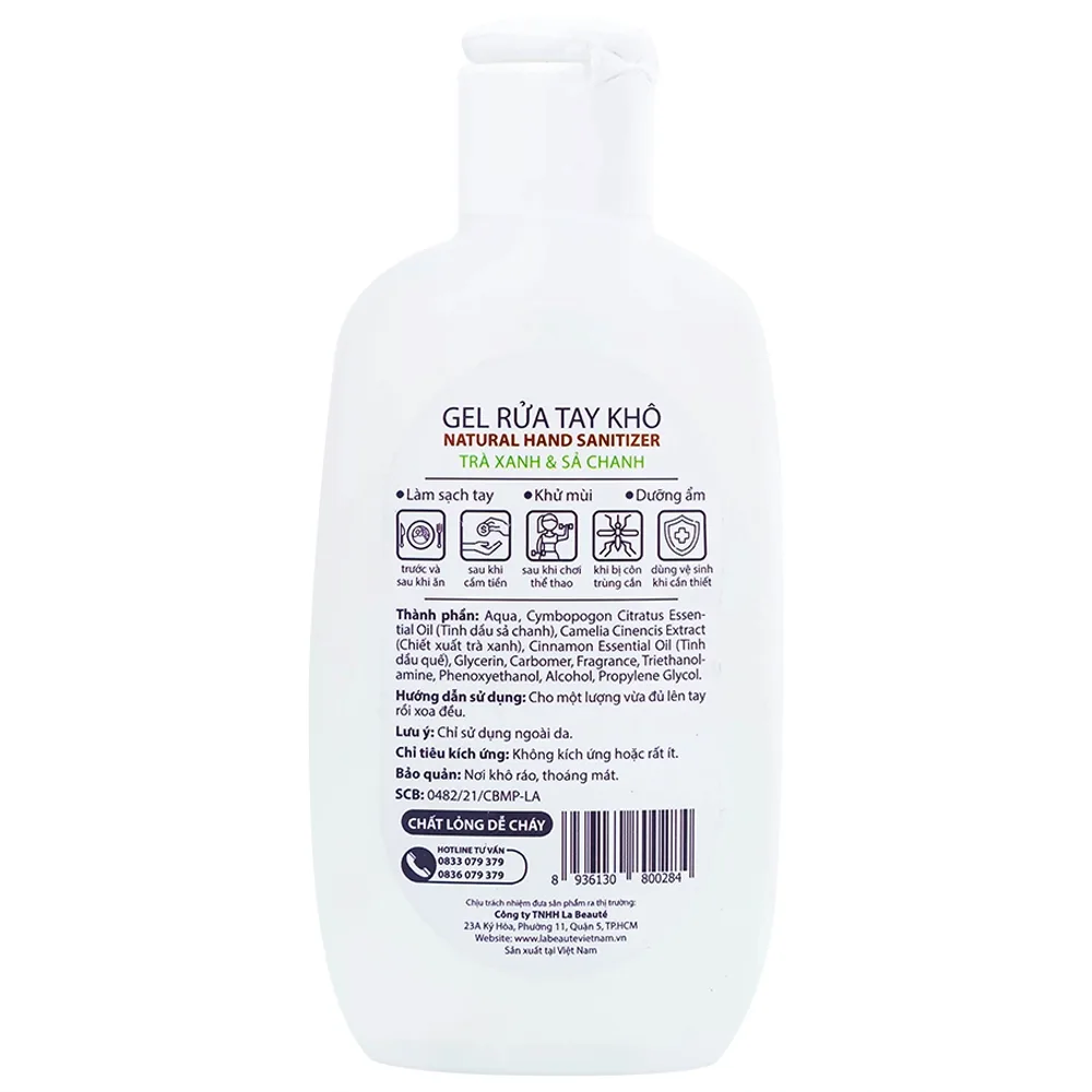 Hình ảnh Gel rửa tay khô Natural Hand Sanitizer trà xanh và sả chanh làm sạch tay, khử mùi, dưỡng ẩm (120ml)