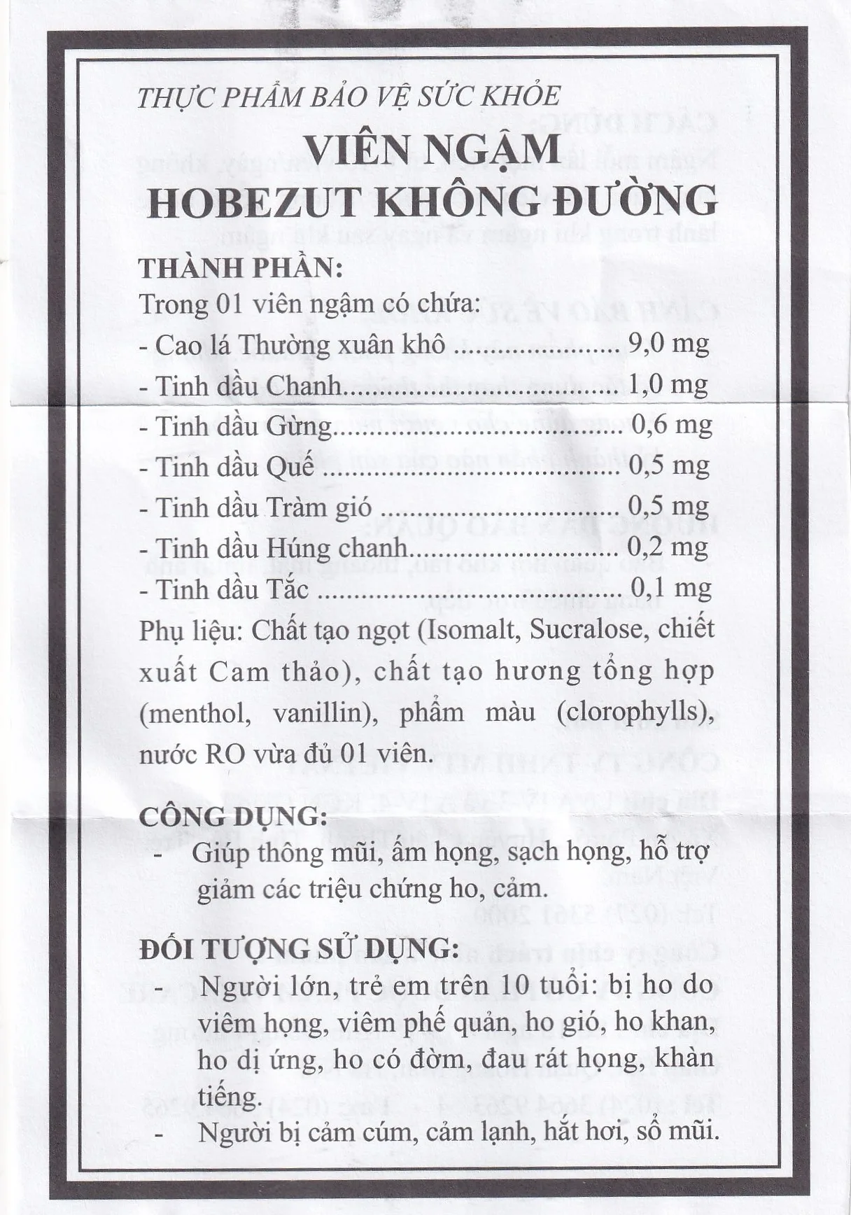 Hình ảnh Viên ngậm Hobezut Vinacare không đường, giảm triệu chứng ho cảm (5 vỉ x 4 viên)