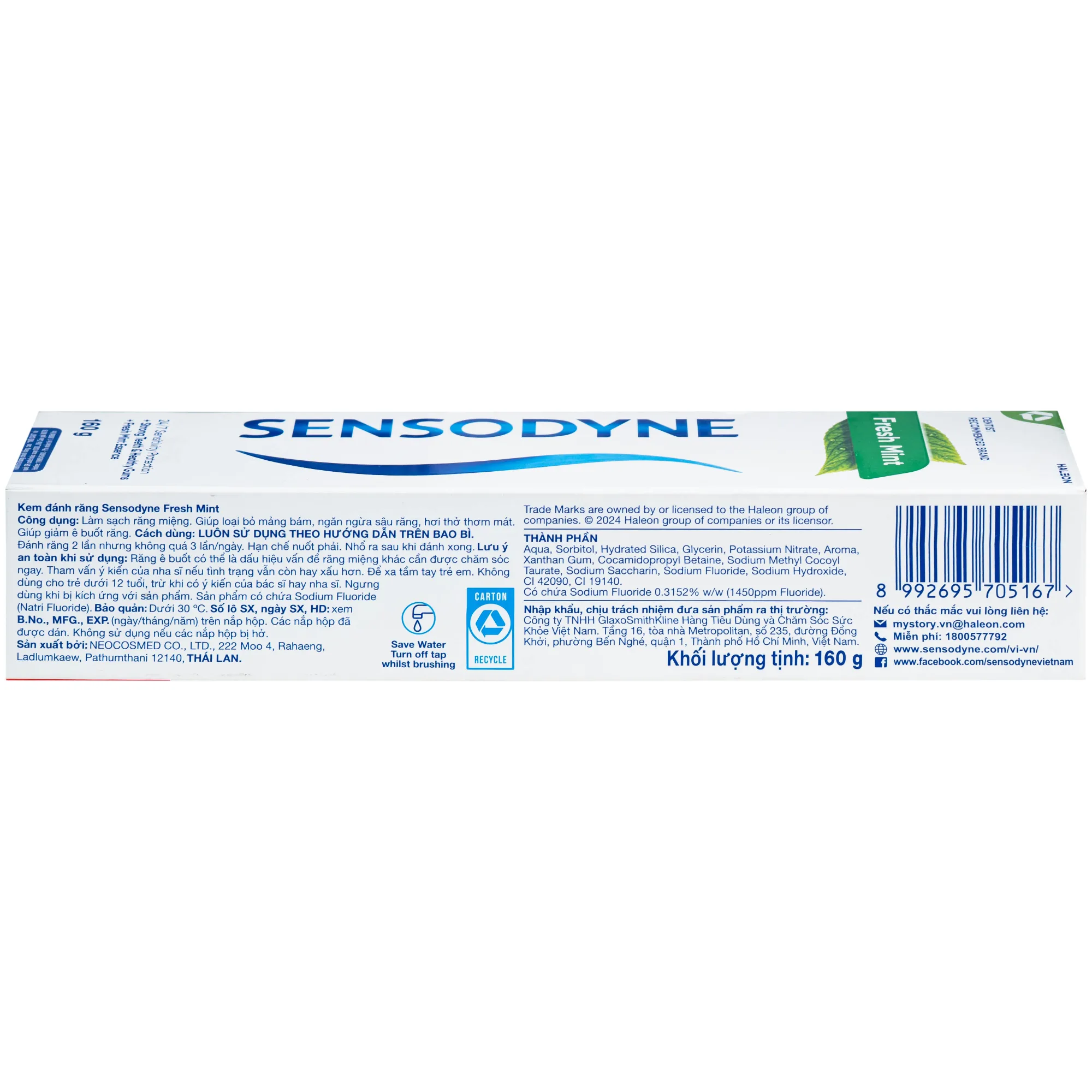 Hình ảnh Kem đánh răng Sensodyne fresh mint bạc hà thơm mát (160g)