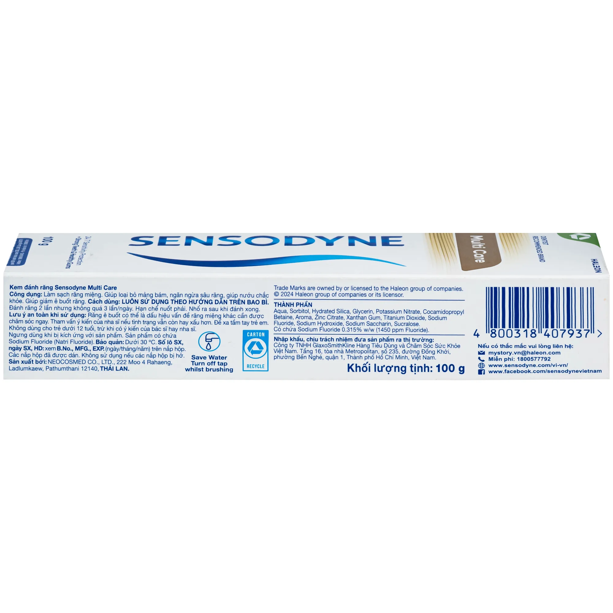 Hình ảnh Kem đánh răng Sensodyne multi care bảo vệ toàn diện giúp răng chắc, nướu khỏe, bảo vệ răng ê buốt (100g)