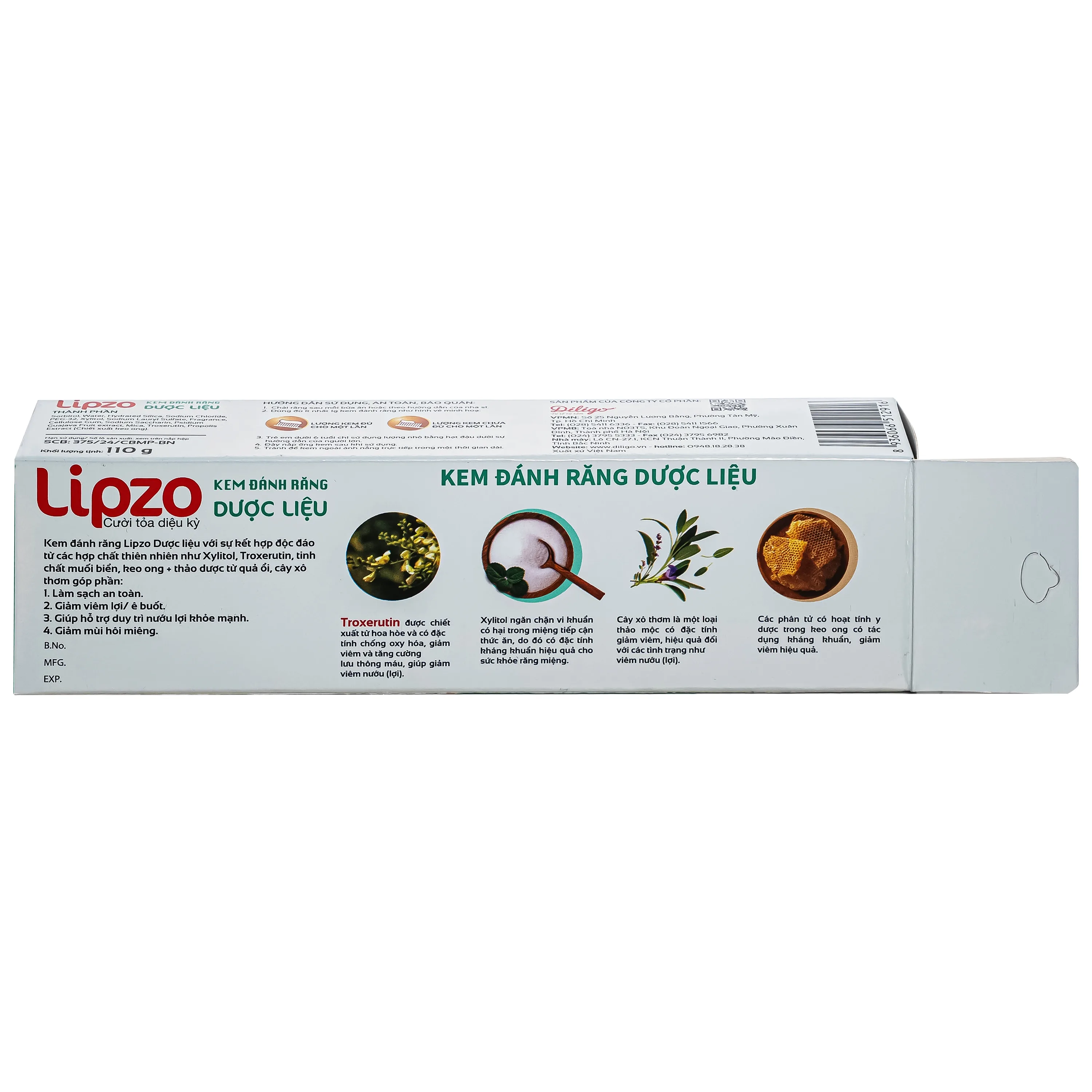Hình ảnh Kem đánh răng dược liệu Lipzo làm sạch, giảm viêm, giảm ê buốt nướu lợi (110g)