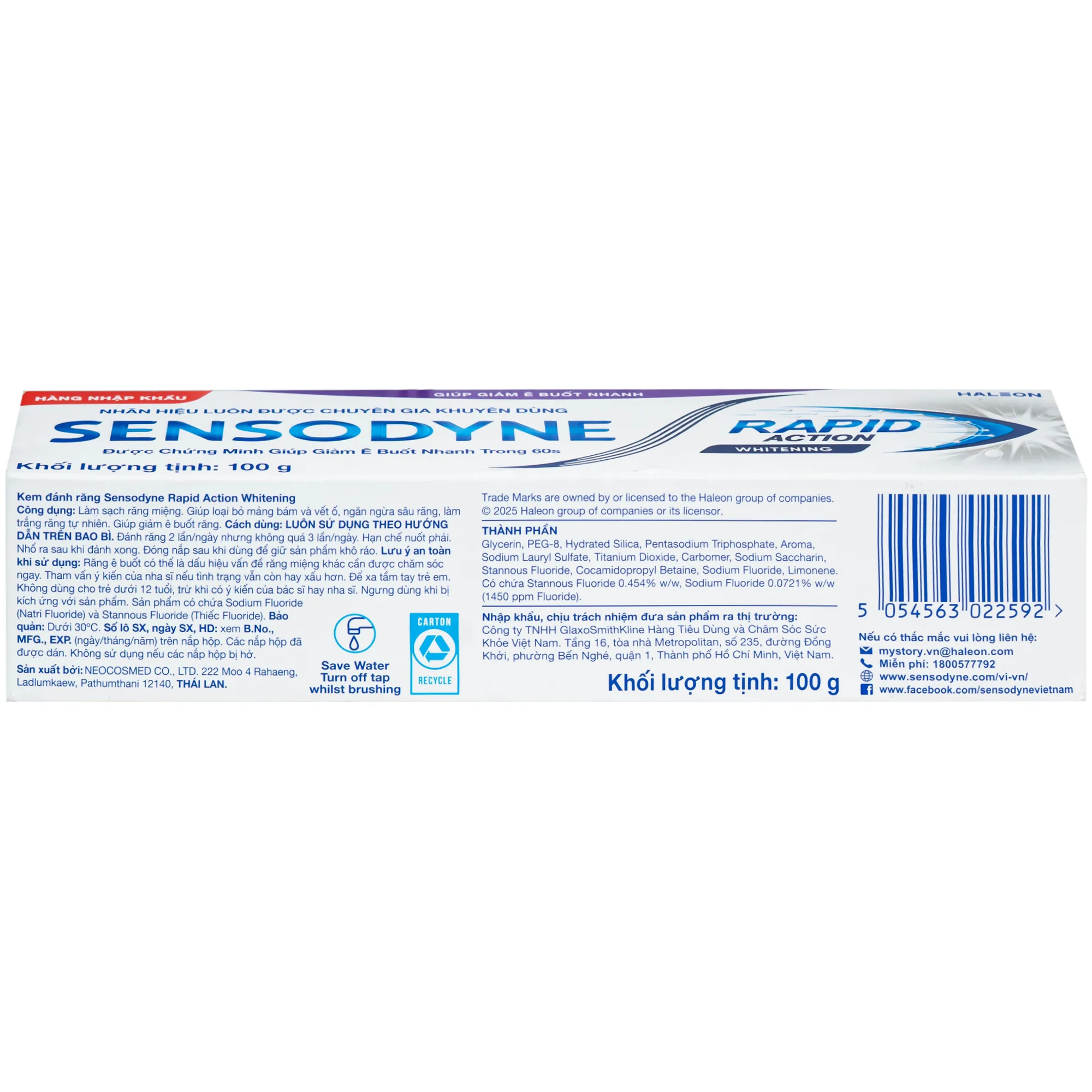 Hình ảnh Kem đánh răng Sensodyne rapid action whitening giúp giảm ê buốt nhanh và làm trắng răng (100g)